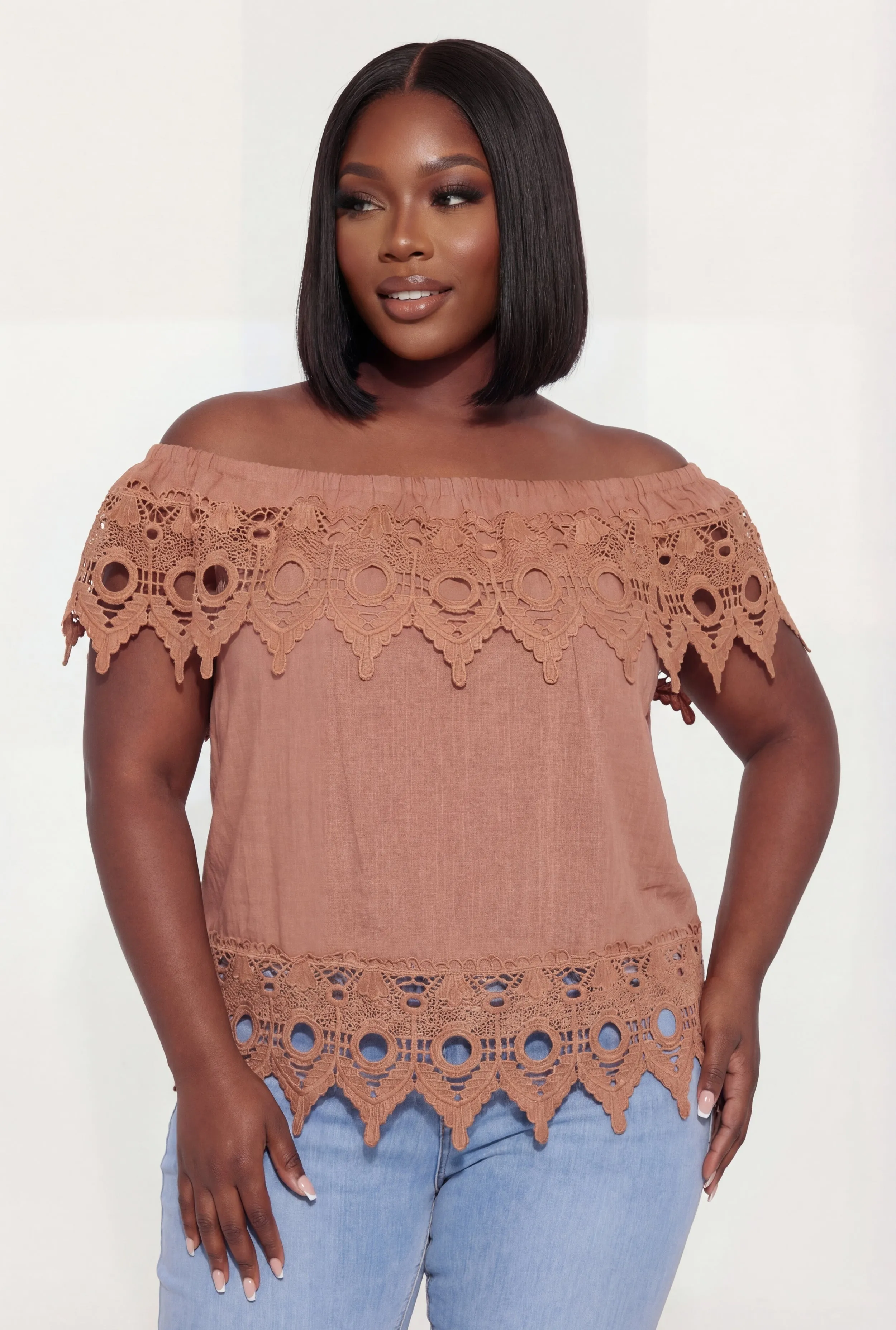 Plus Size Crochet Detail Fold Over Off The Shoulder Top sold by Rainbow product image thumbnail 2