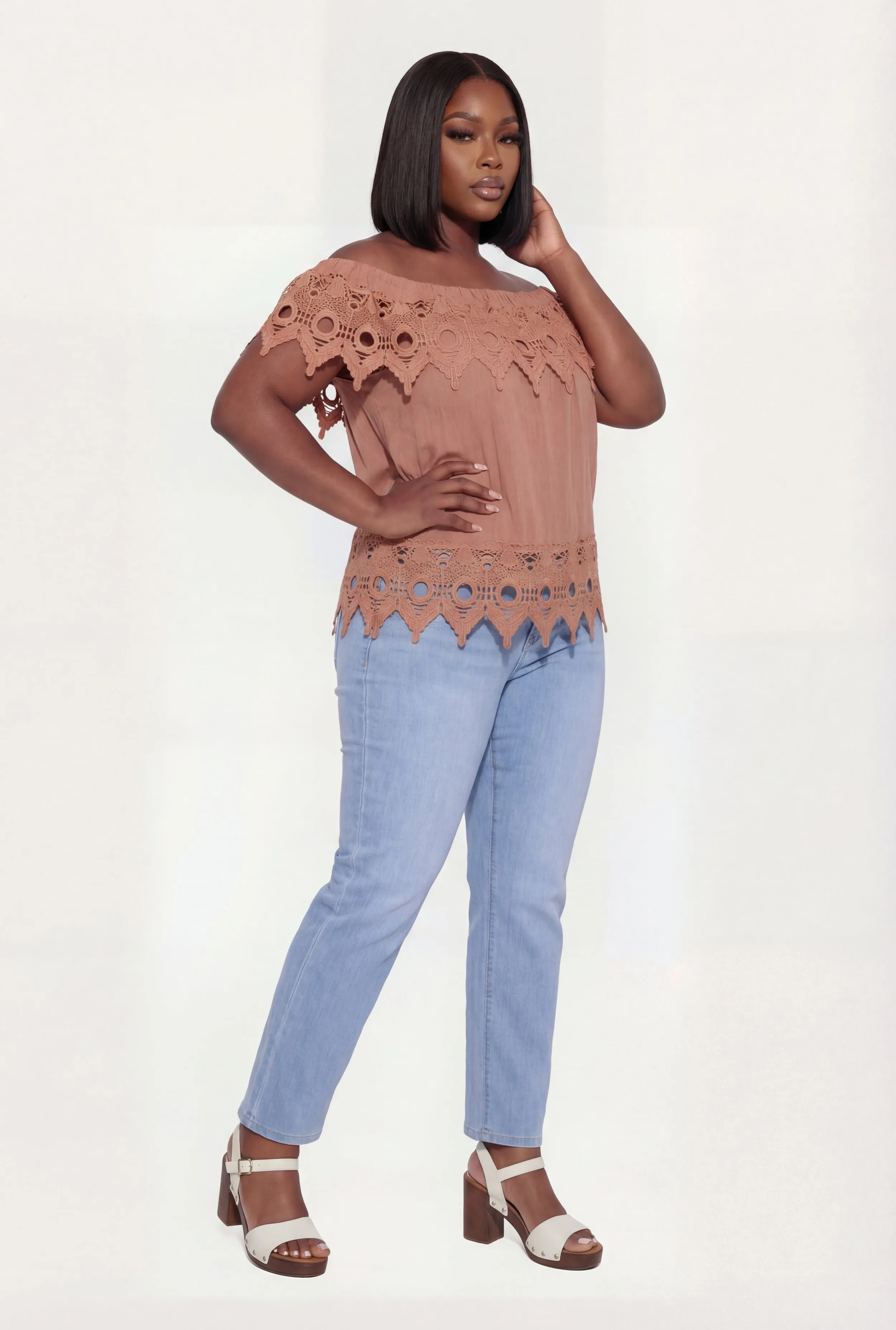 Plus Size Crochet Detail Fold Over Off The Shoulder Top sold by Rainbow product image thumbnail 3