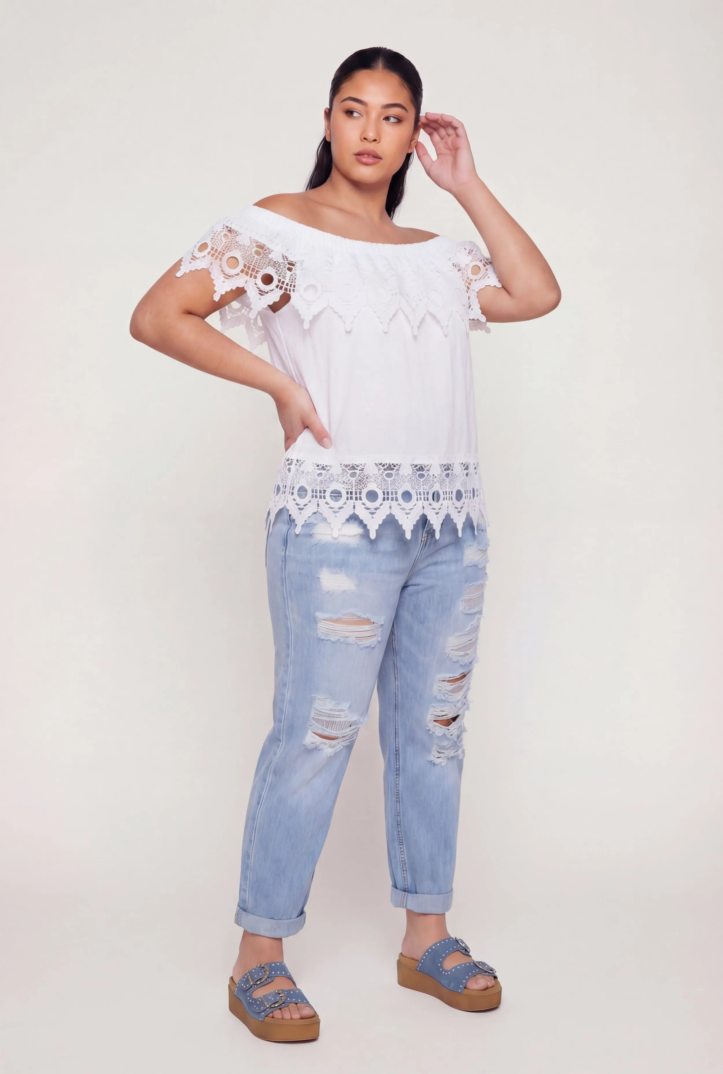 Plus Size Crochet Detail Fold Over Off The Shoulder Top sold by Rainbow product image thumbnail 3