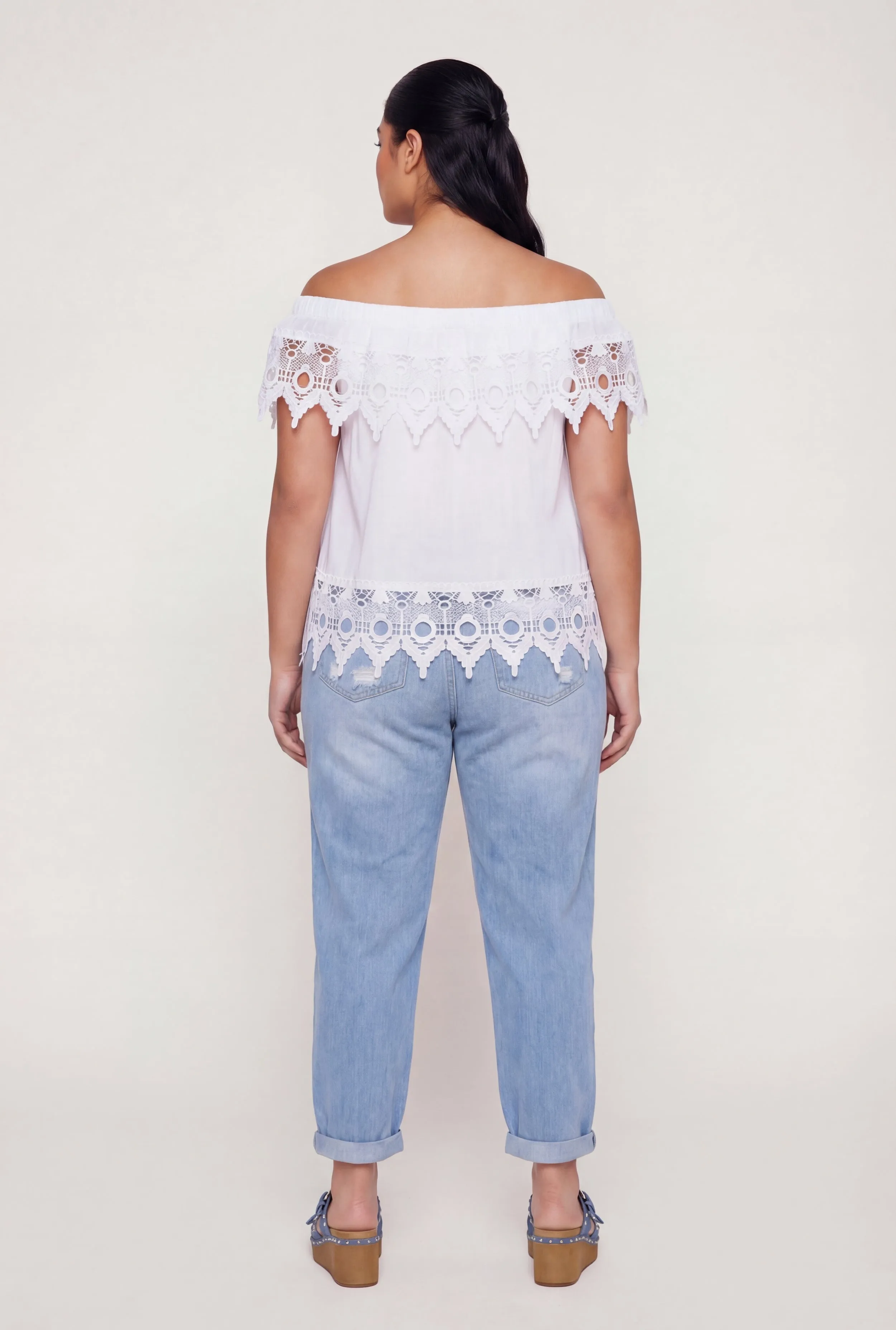 Plus Size Crochet Detail Fold Over Off The Shoulder Top sold by Rainbow product image thumbnail 5