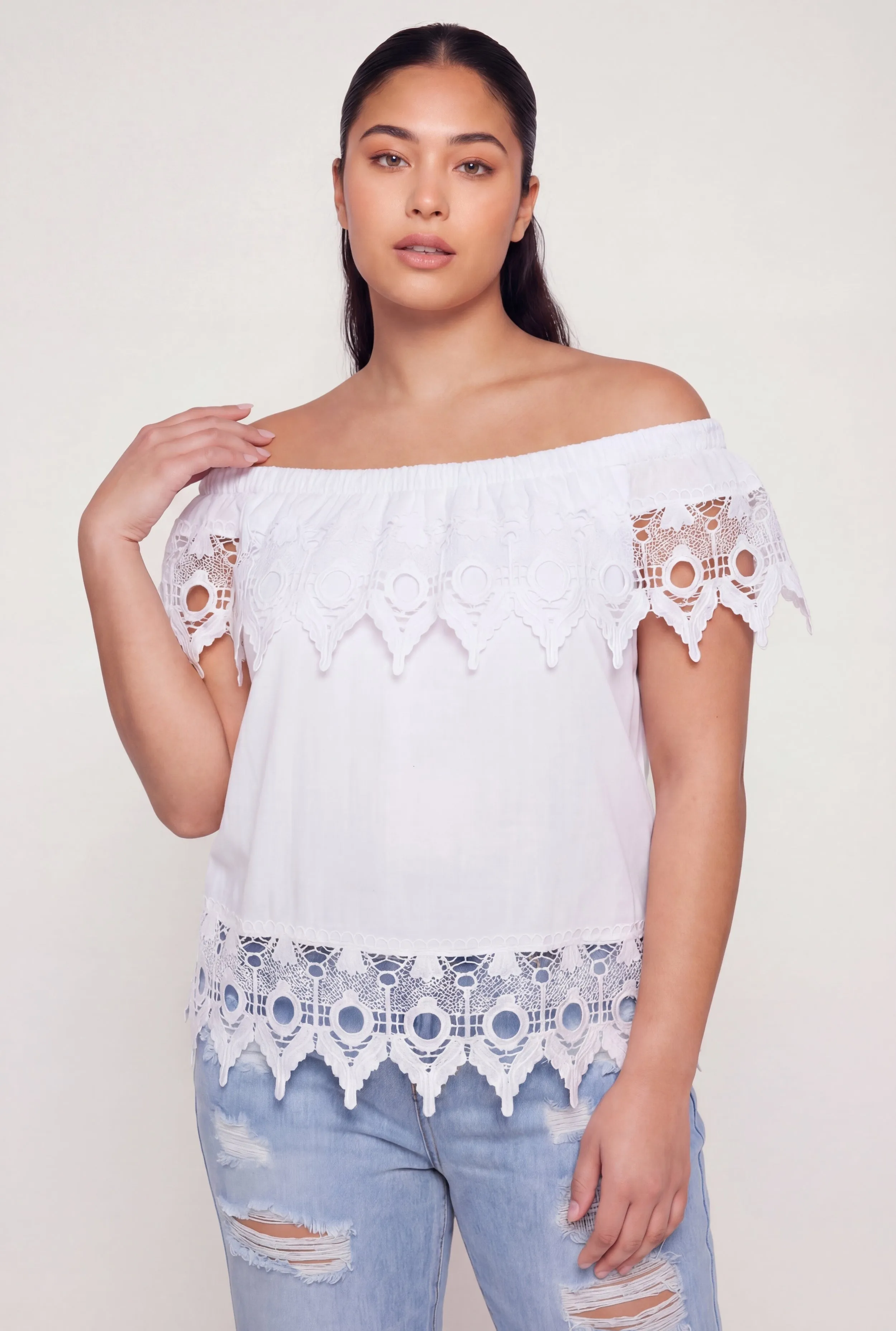 Plus Size Crochet Detail Fold Over Off The Shoulder Top sold by Rainbow product image thumbnail 2