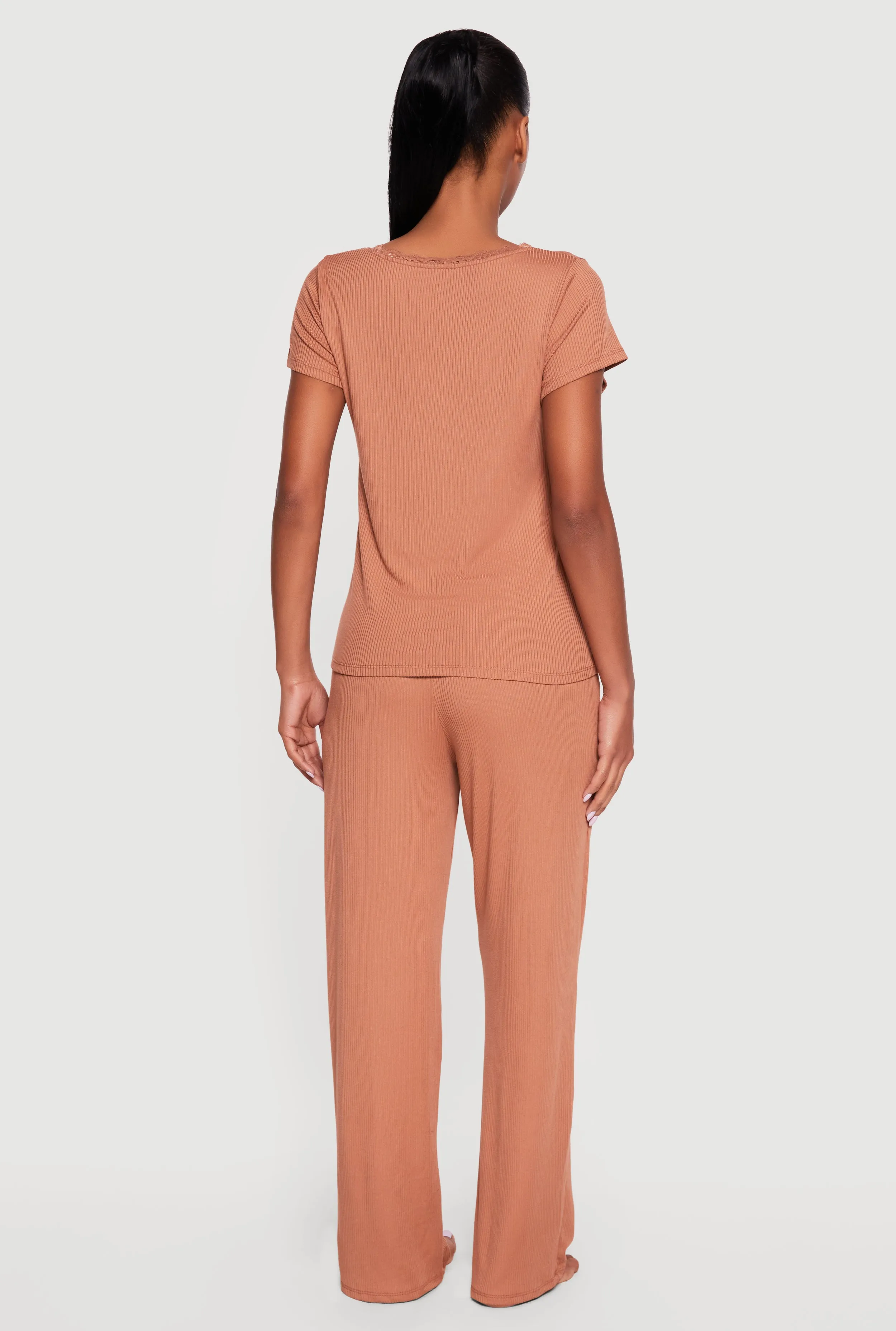 Ribbed Knit Pajama Henley Top and Pants Set sold by Rainbow product image thumbnail 2