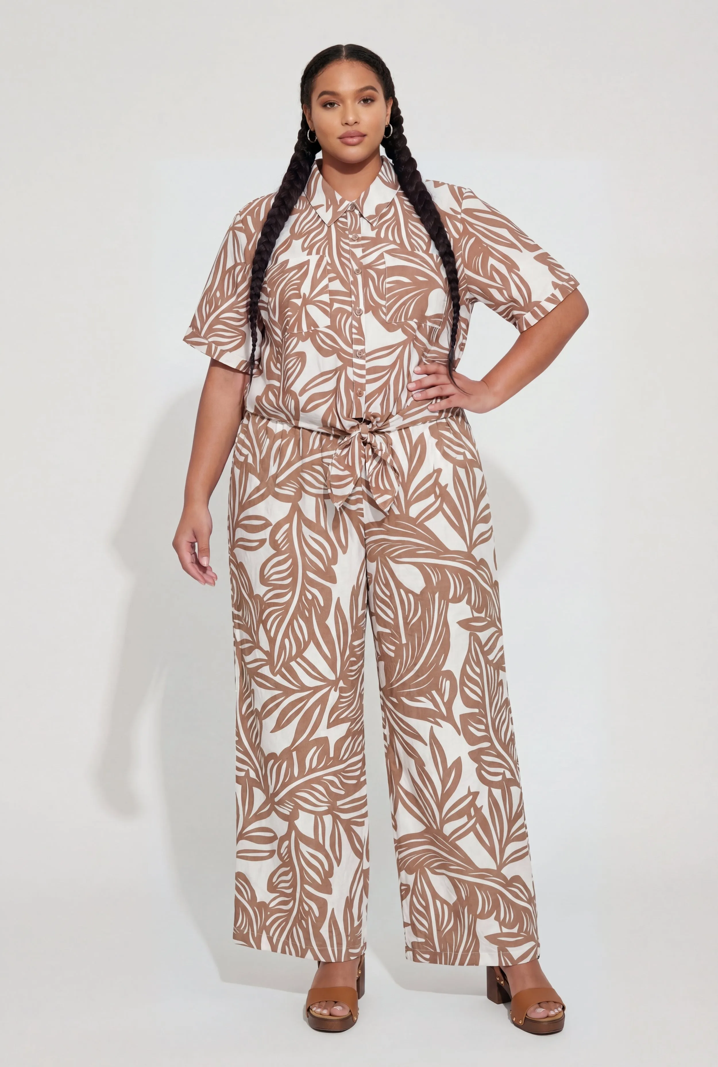 Plus Size Abstract Leaf Print Tie Front Shirt sold by Rainbow product image thumbnail 2