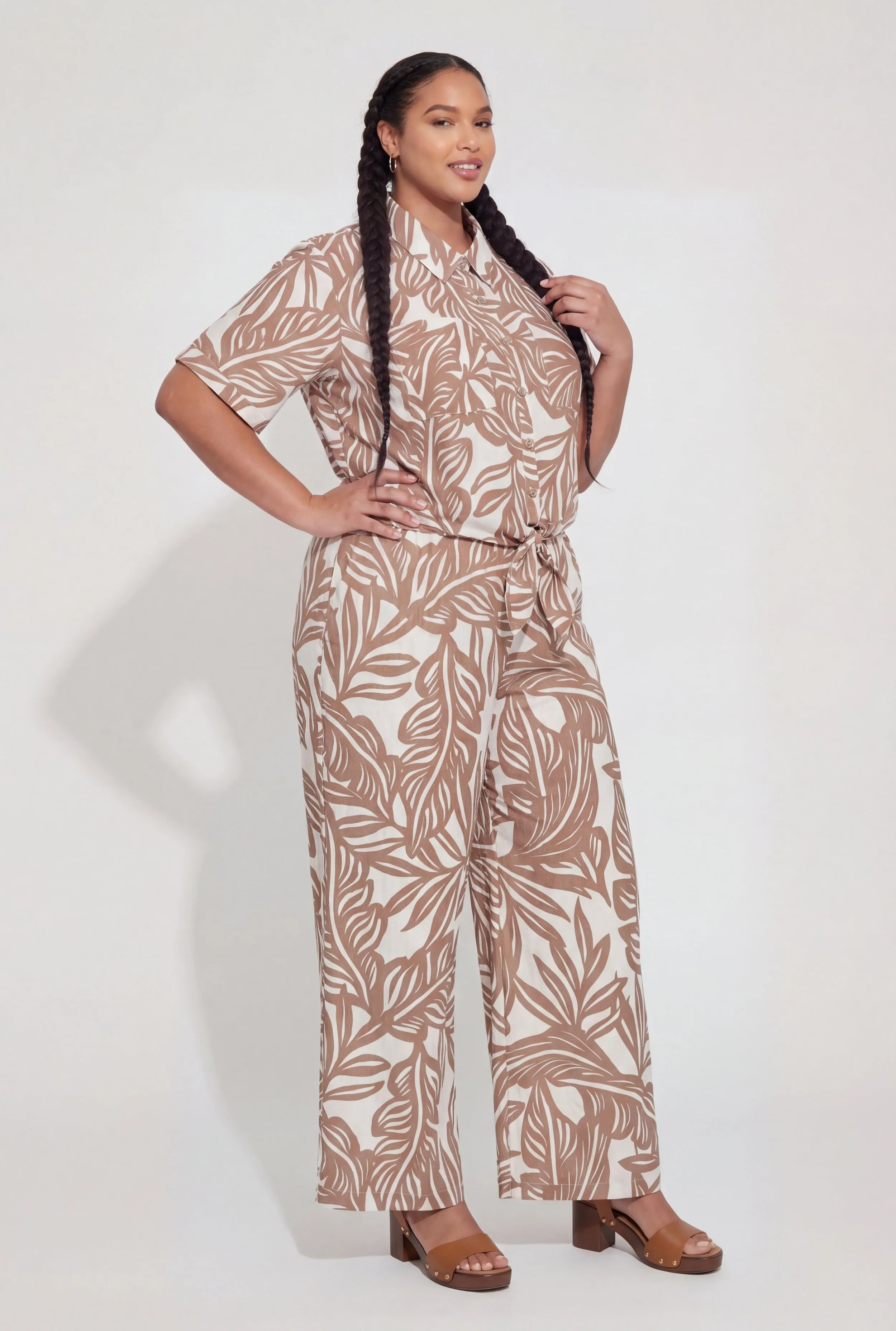 Plus Size Abstract Leaf Print Tie Front Shirt sold by Rainbow product image thumbnail 3