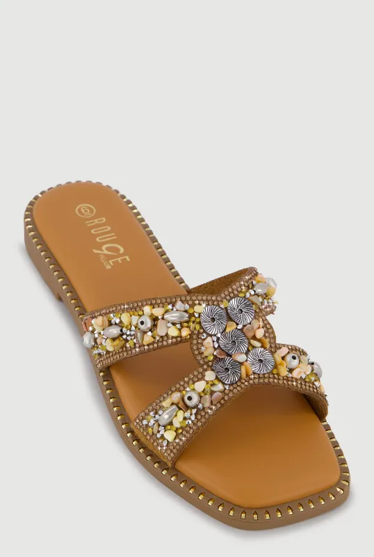 Rhinestone Beaded H Band Sandals made by Rainbow