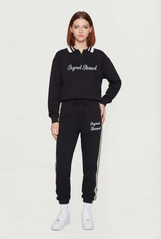 Beyond Blessed Graphic Drawstring Waist Joggers made by Rainbow