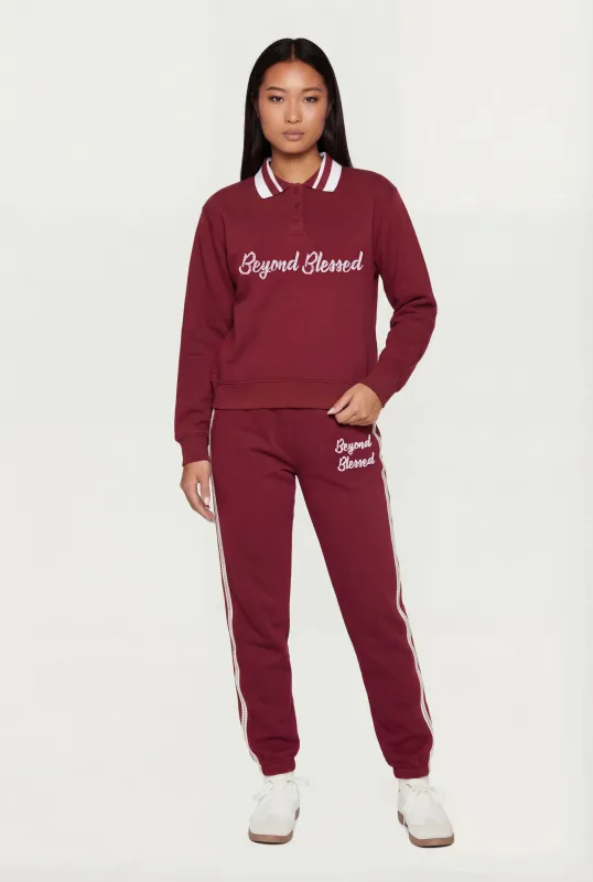 Beyond Blessed Graphic Drawstring Waist Joggers made by Rainbow