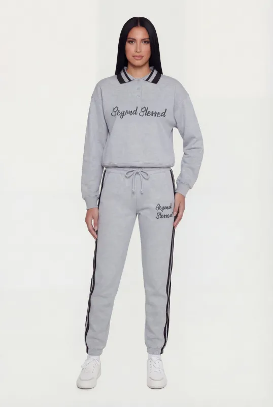 Beyond Blessed Graphic Drawstring Waist Joggers made by Rainbow