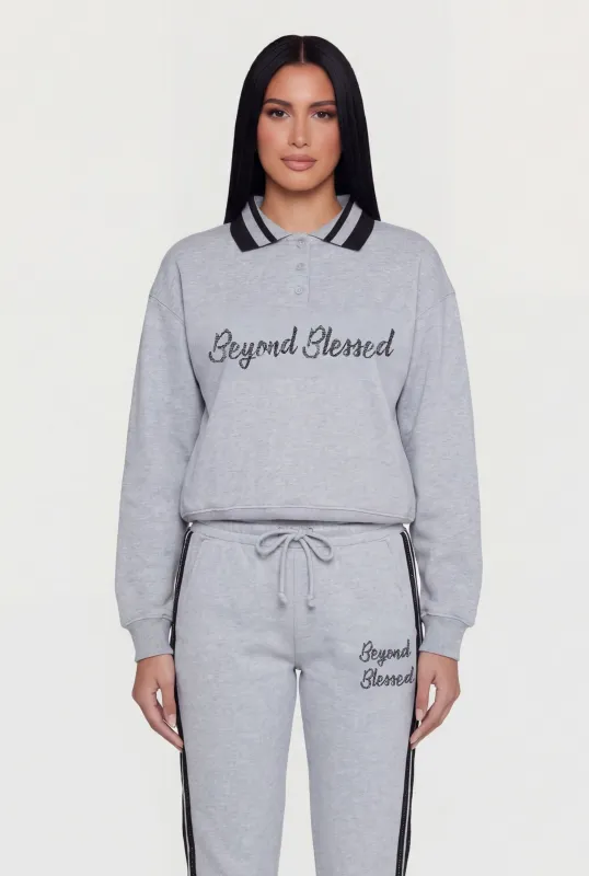 Beyond Blessed 98 Graphic Long Sleeve Polo Sweatshirt made by Rainbow