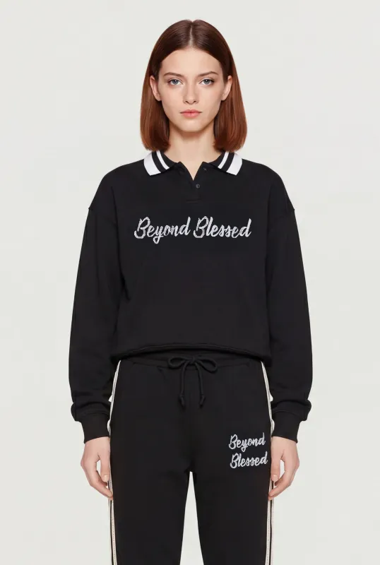 Beyond Blessed 98 Graphic Long Sleeve Polo Sweatshirt made by Rainbow