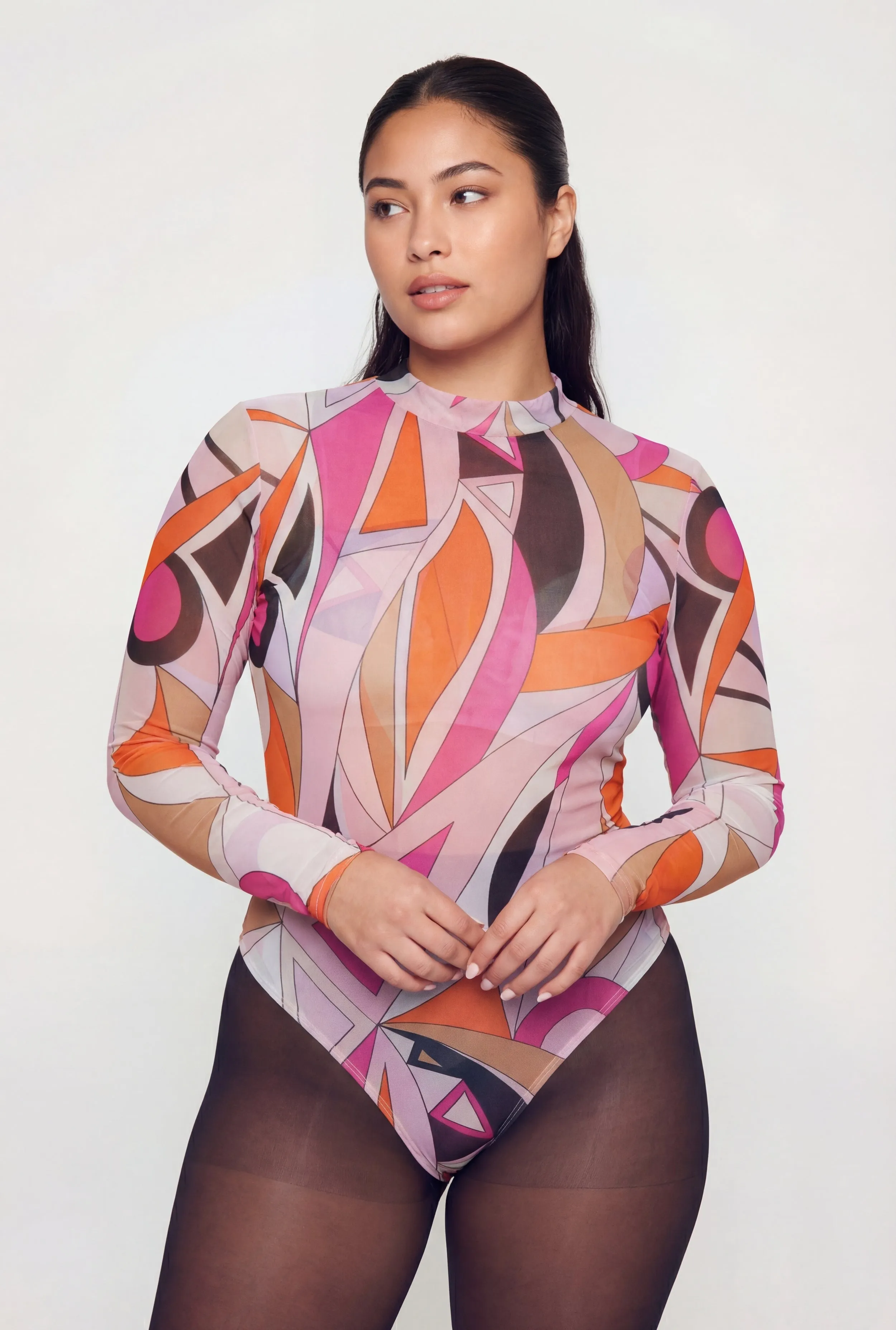 Plus Size Long Sleeve Patterned Mesh Bodysuit sold by Rainbow product image thumbnail 3