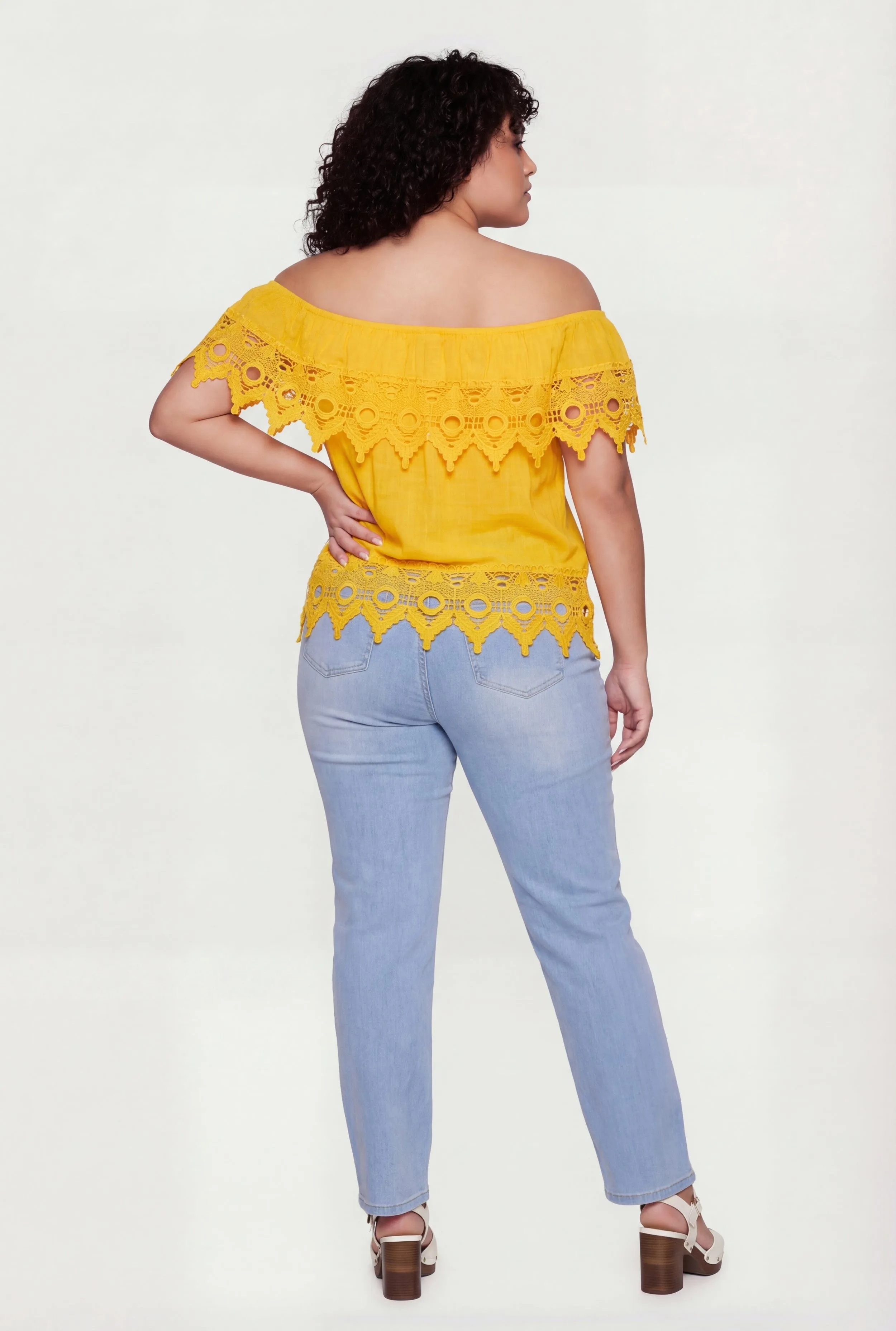 Plus Size Crochet Detail Fold Over Off The Shoulder Top sold by Rainbow product image thumbnail 5