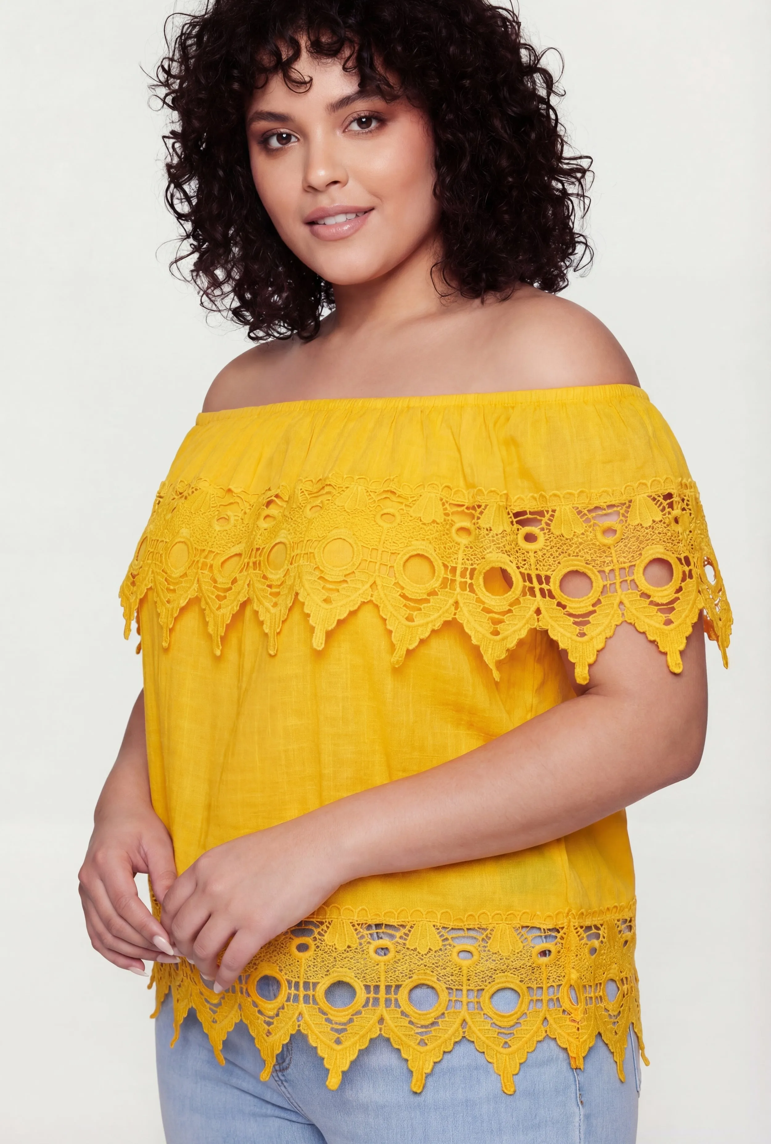 Plus Size Crochet Detail Fold Over Off The Shoulder Top sold by Rainbow product image thumbnail 2