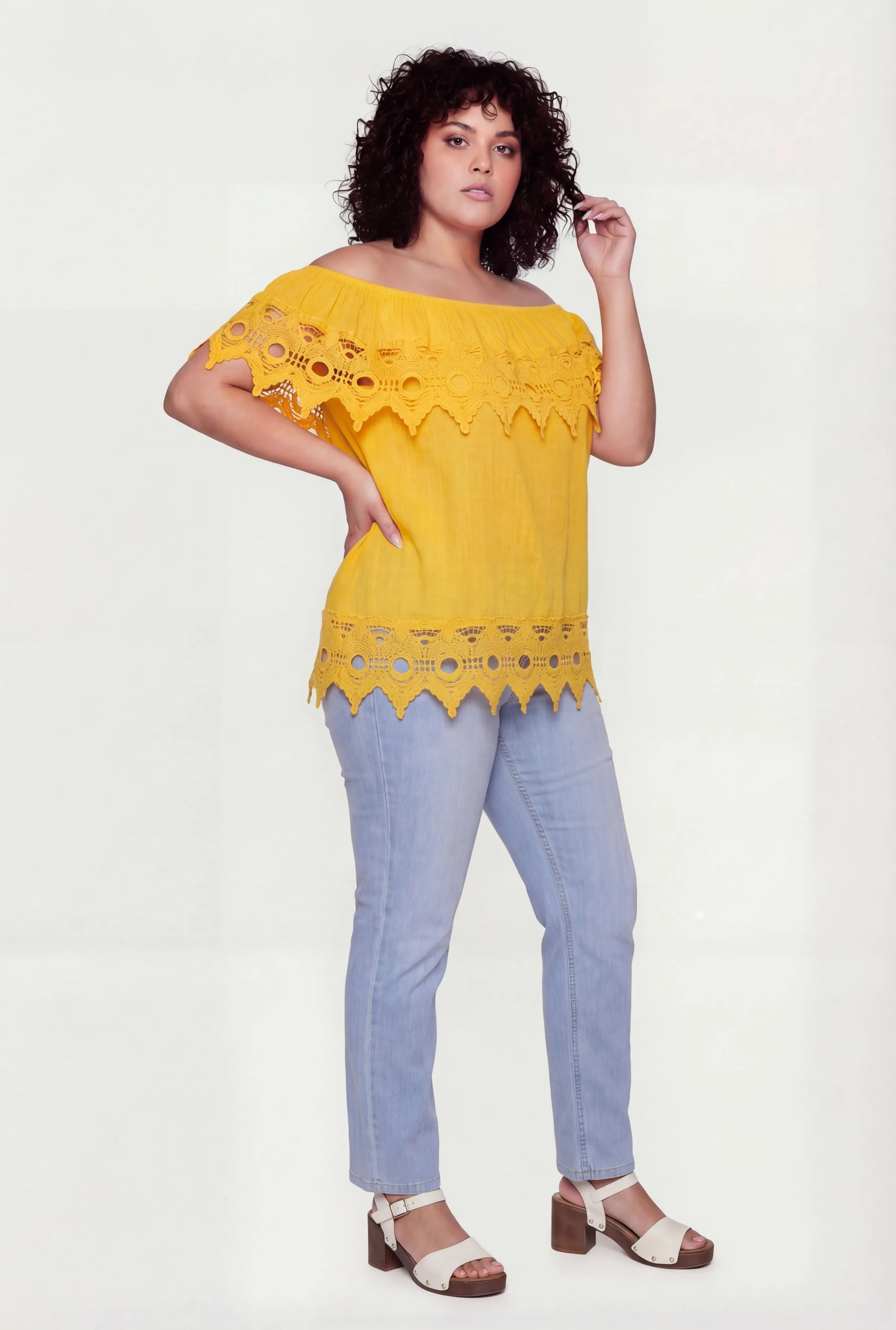 Plus Size Crochet Detail Fold Over Off The Shoulder Top sold by Rainbow product image thumbnail 3