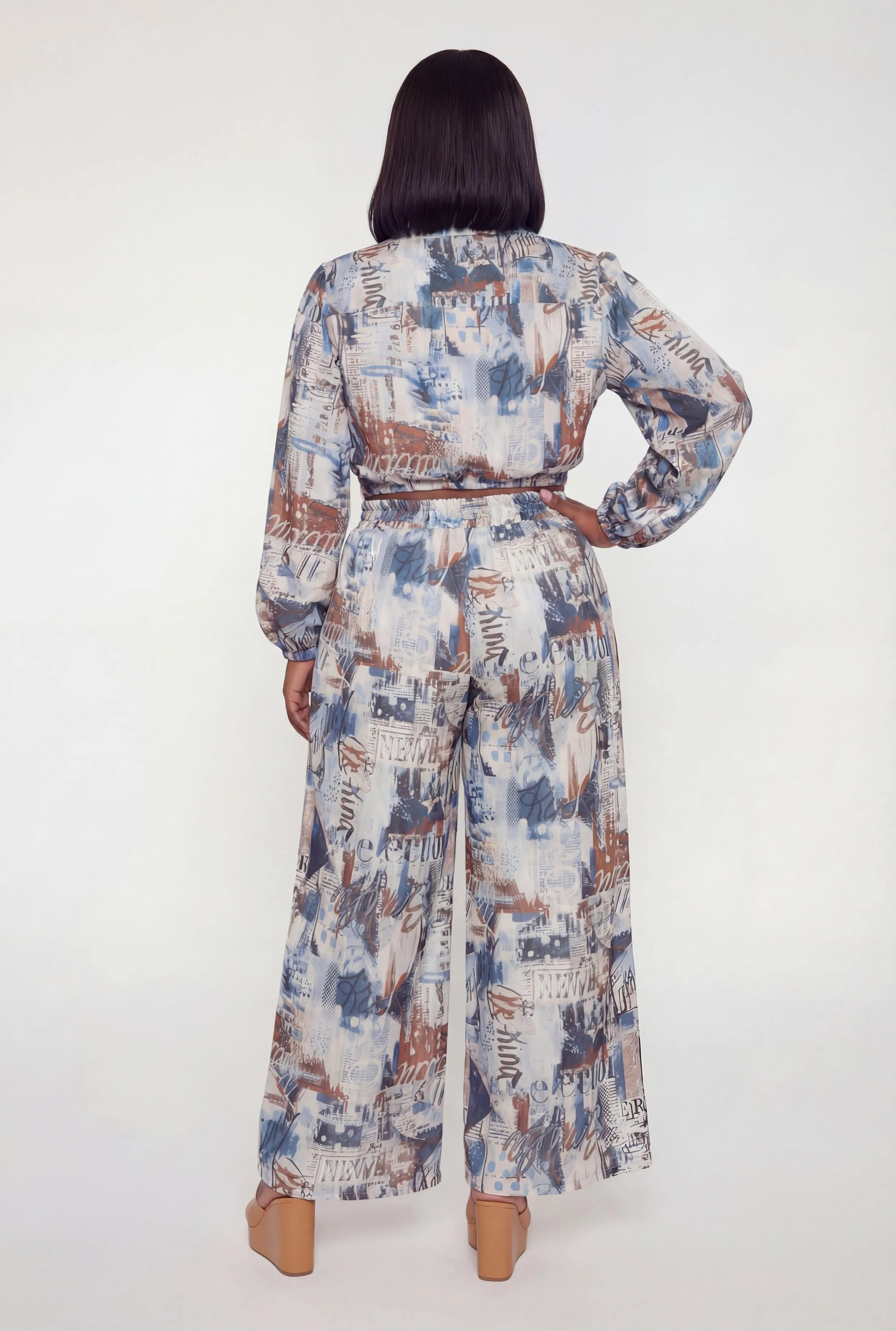 Plus Size High Waisted Printed Satin Palazzo Pants sold by Rainbow product image thumbnail 5