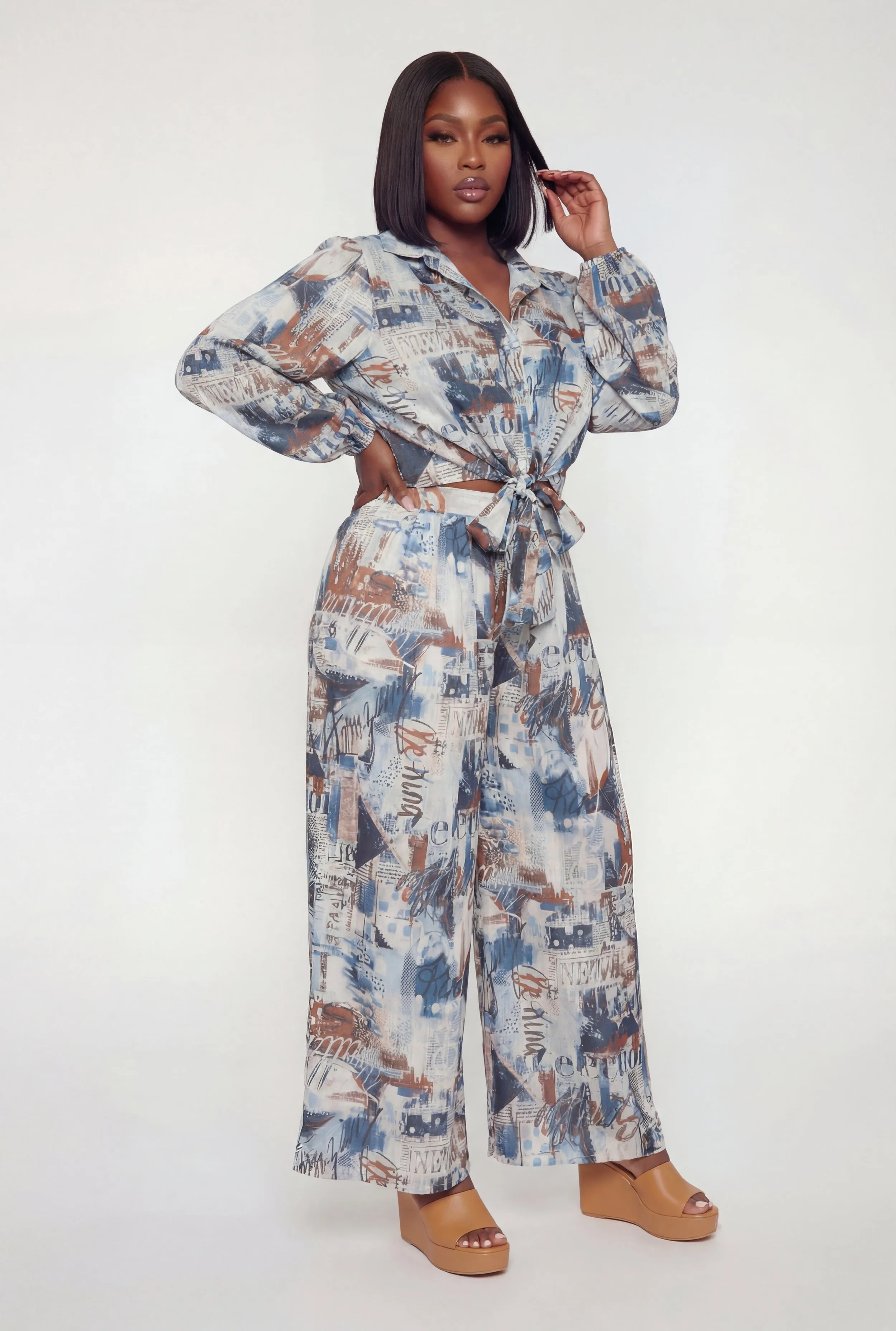 Plus Size High Waisted Printed Satin Palazzo Pants sold by Rainbow product image thumbnail 2