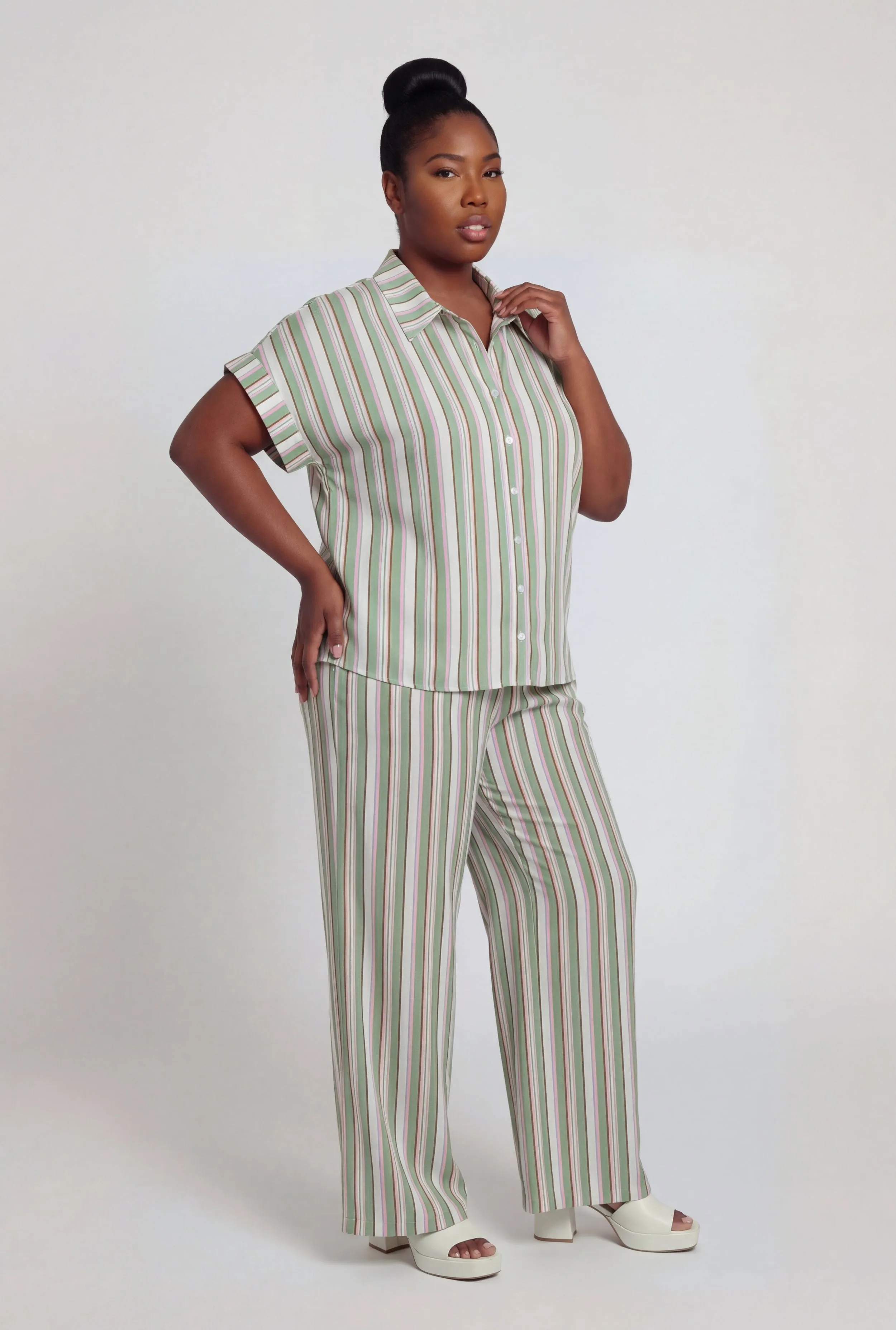 Plus Size Crepe Knit Striped Wide Leg Pants sold by Rainbow product image thumbnail 2