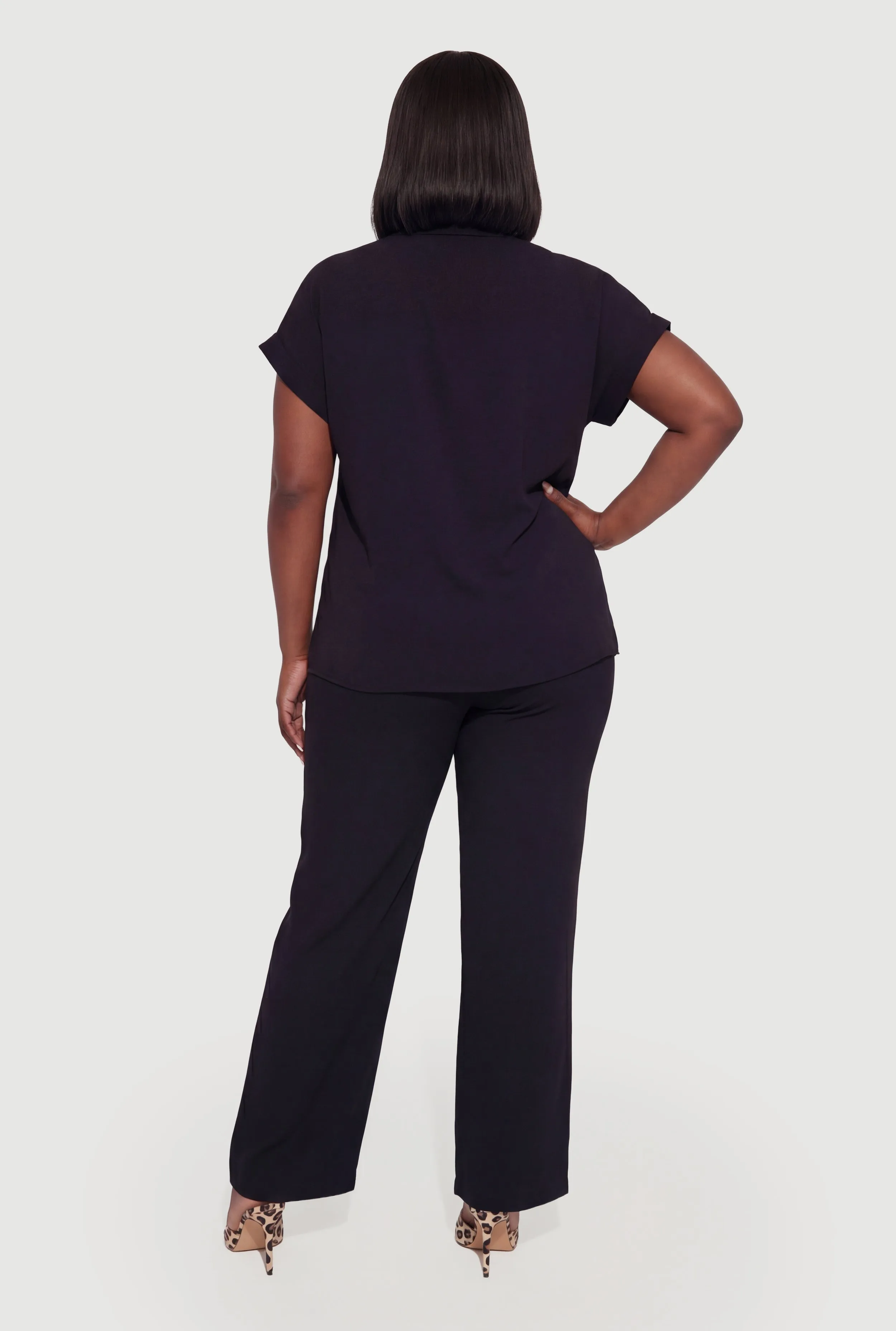 Plus Size Crepe Knit Tie Front Detail Button Front Shirt sold by Rainbow product image thumbnail 5