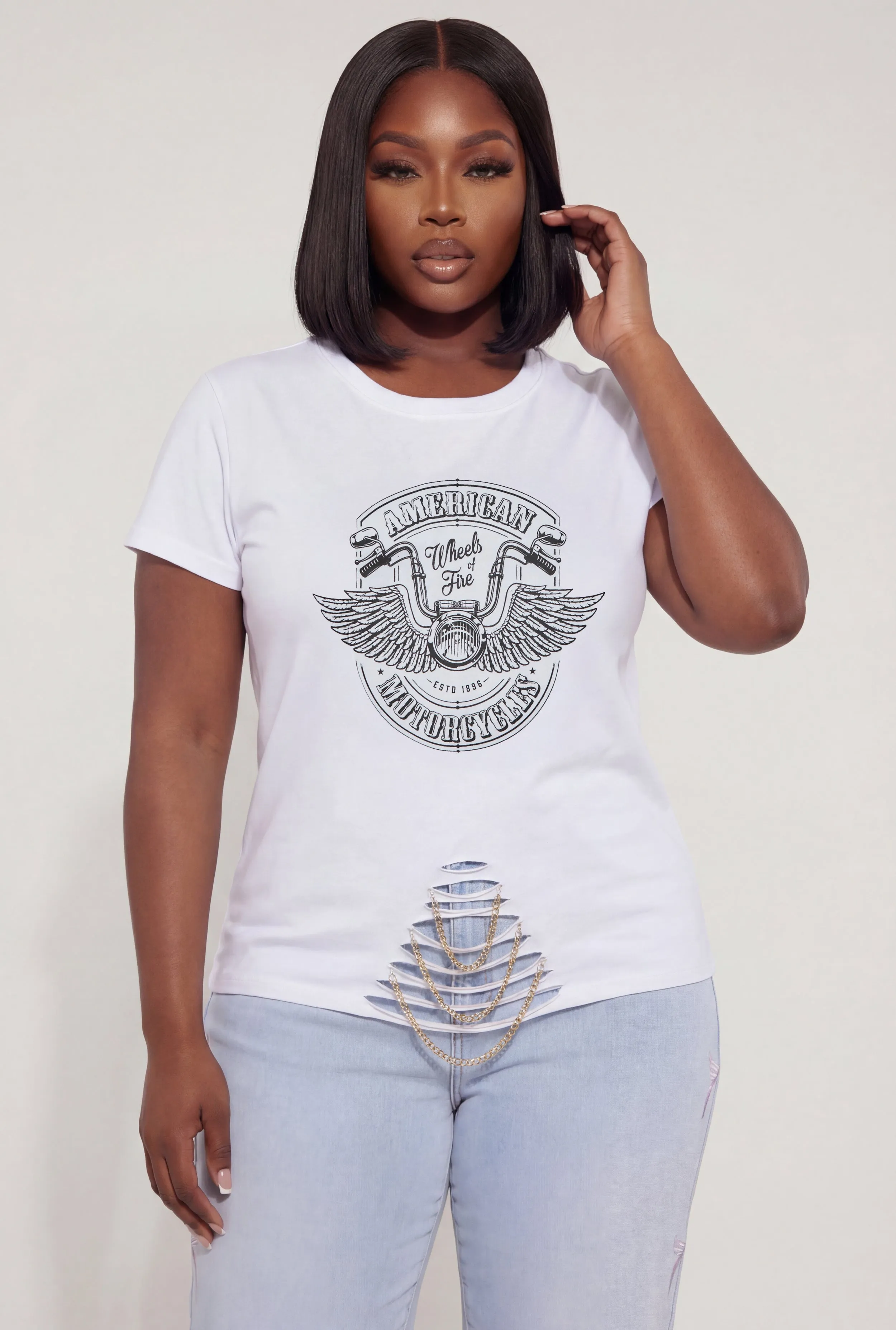 Plus Size American Motorcycles Slashed Chain Detail Tee sold by Rainbow product image thumbnail 2