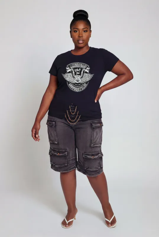 Plus Size American Motorcycles Slashed Chain Detail Tee made by Rainbow