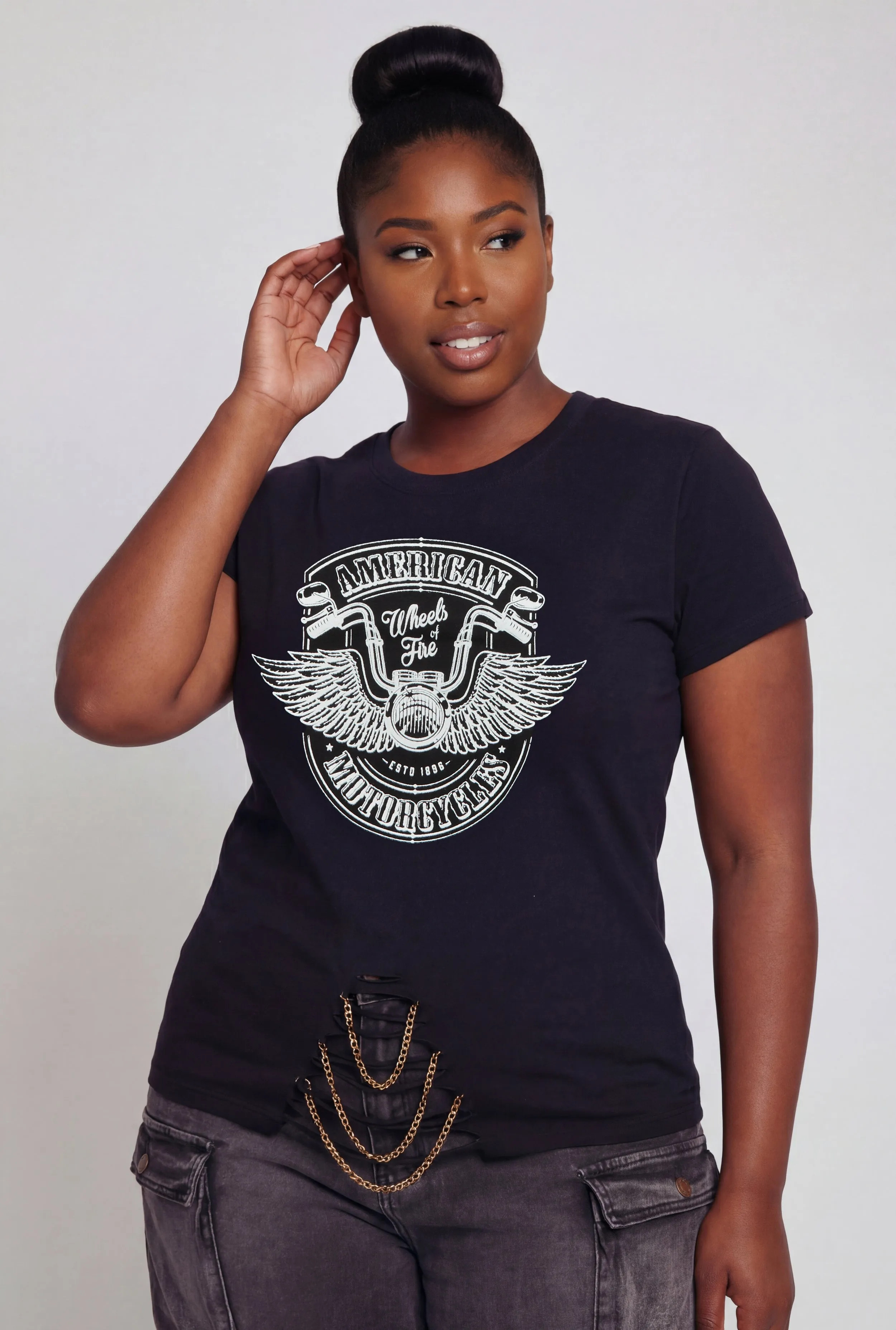 Plus Size American Motorcycles Slashed Chain Detail Tee sold by Rainbow product image thumbnail 2