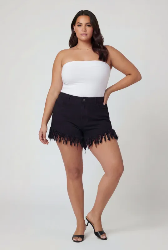 Plus Size Fringe Hem High Waisted Shorts made by Daisy