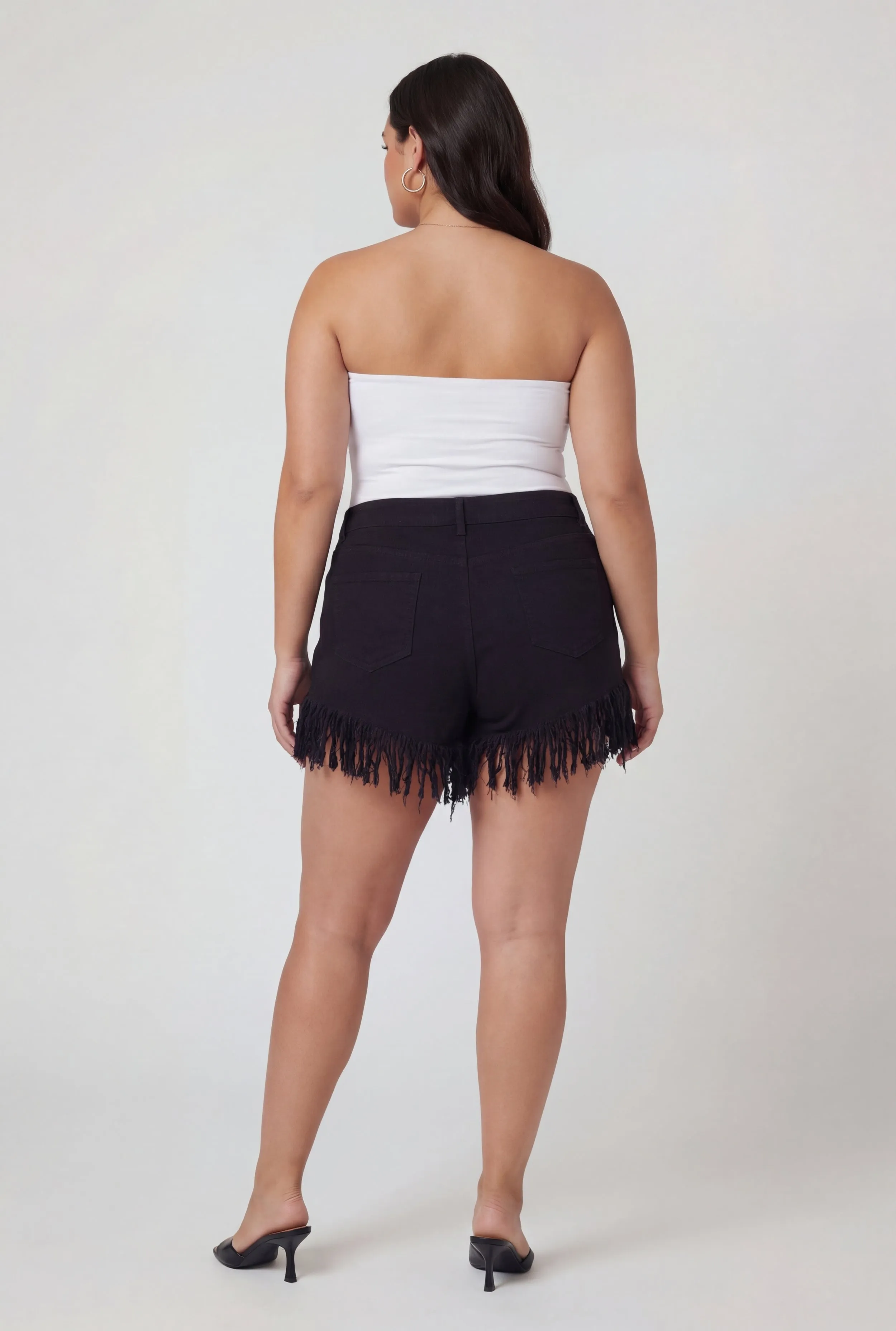 Plus Size Fringe Hem High Waisted Shorts sold by Rainbow product image thumbnail 5