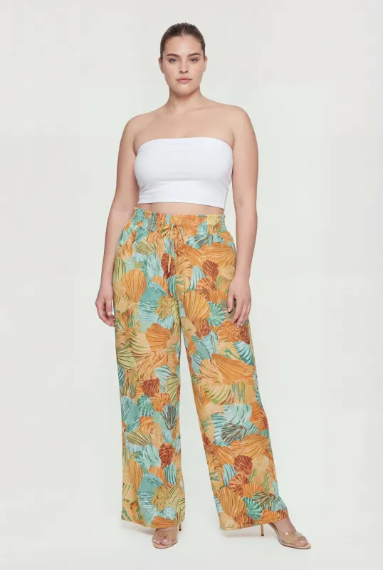 Plus Size Tropical Print Palazzo Pants made by Rainbow