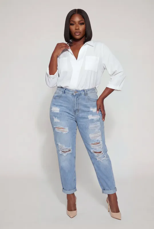 Plus Size Quarter Sleeve Faux Wrap Shirt made by Rainbow