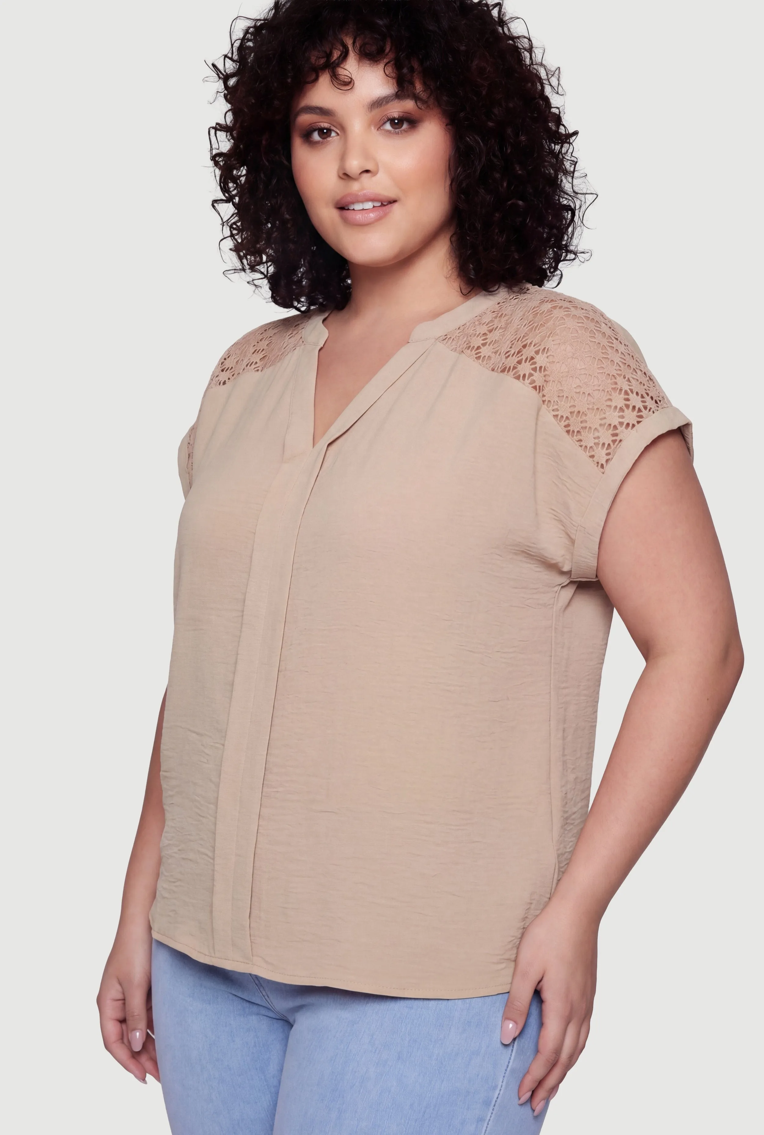 Plus Size Crochet Detail Notch Neck Top sold by Rainbow product image thumbnail 2
