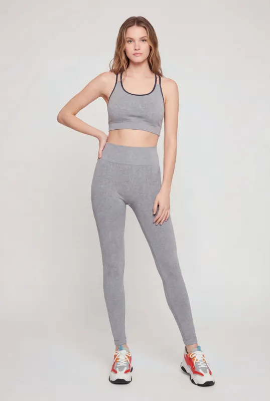 Contrast Trim Racerback Sports Bra and Leggings Set made by Rainbow