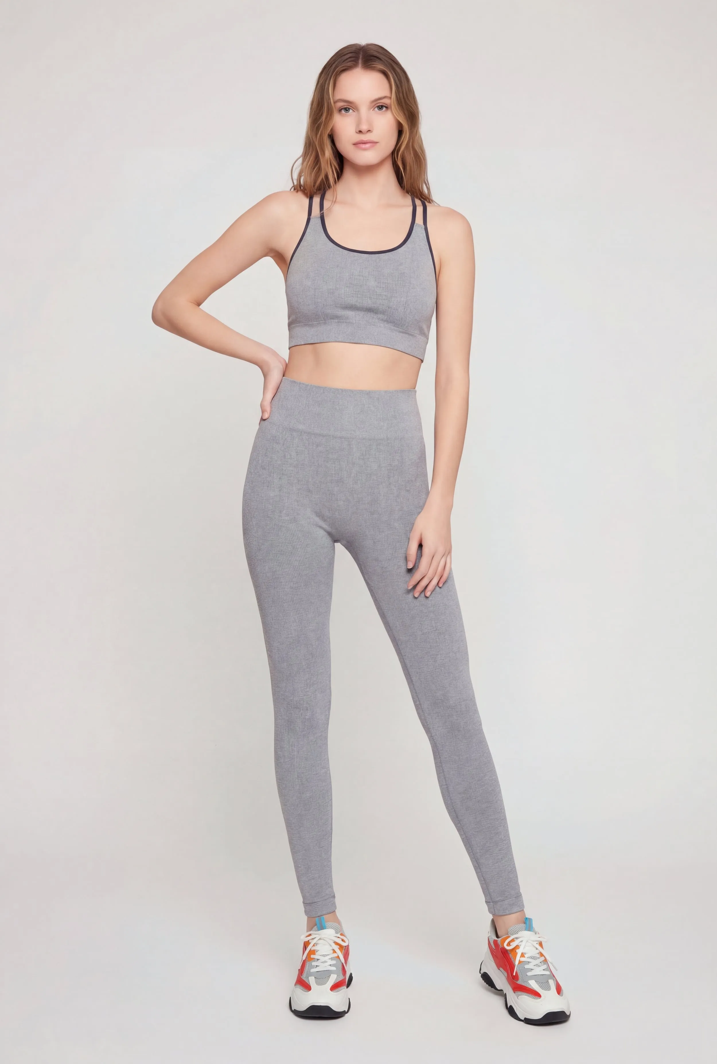 Contrast Trim Racerback Sports Bra and Leggings Set sold by Rainbow