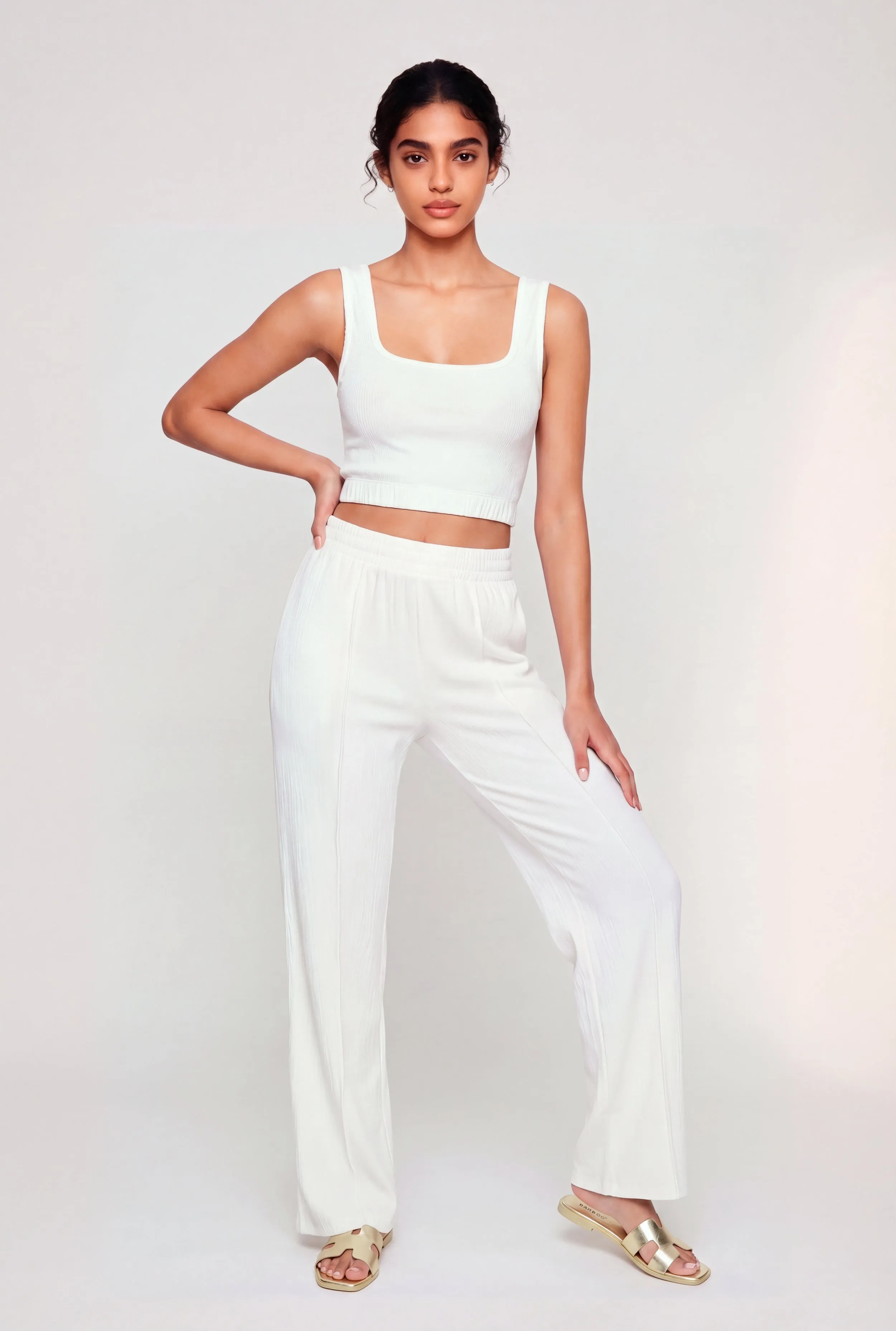High Waisted Textured Knit Pintuck Pants sold by Rainbow