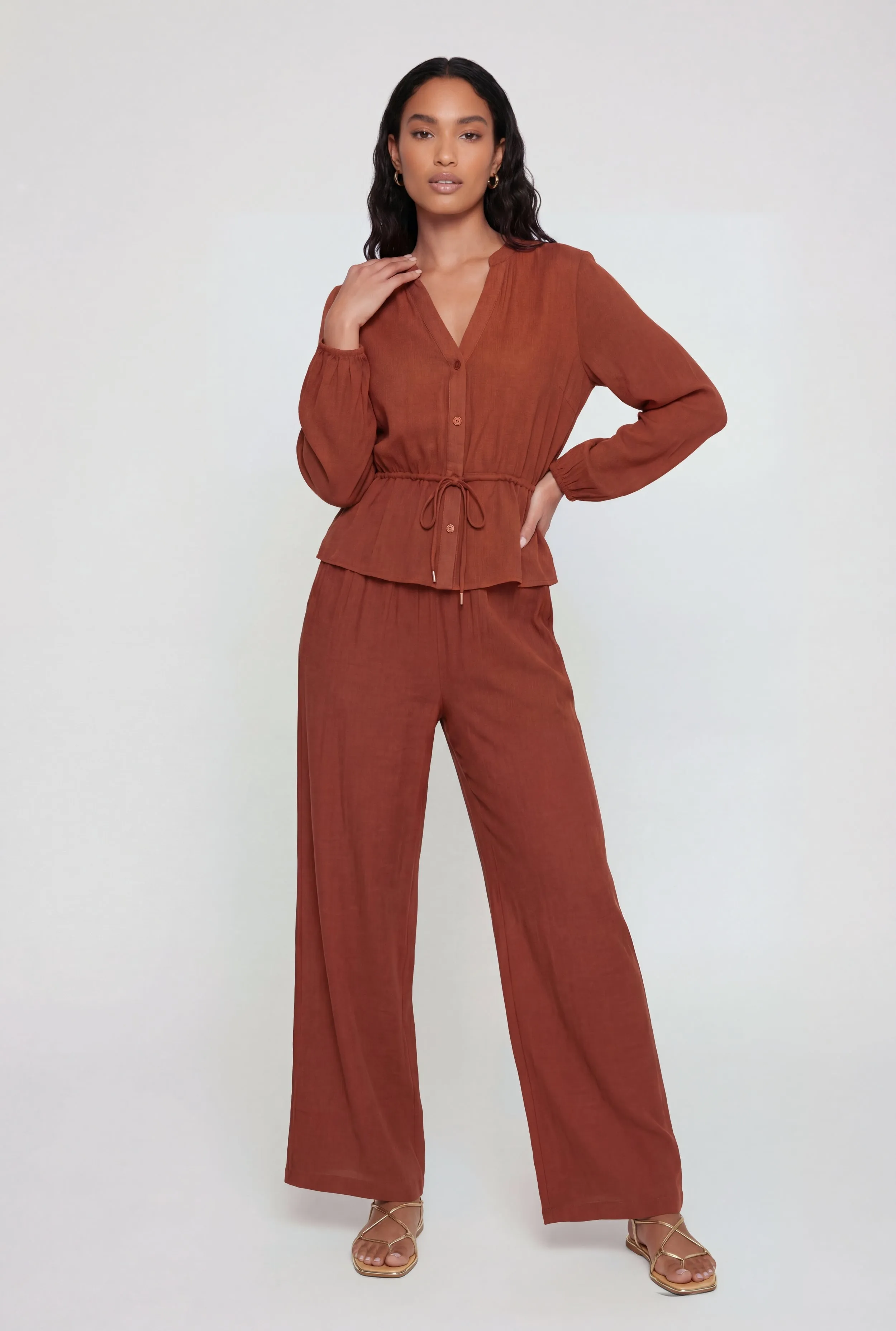Textured Knit High Waisted Wide Leg Pants sold by Rainbow