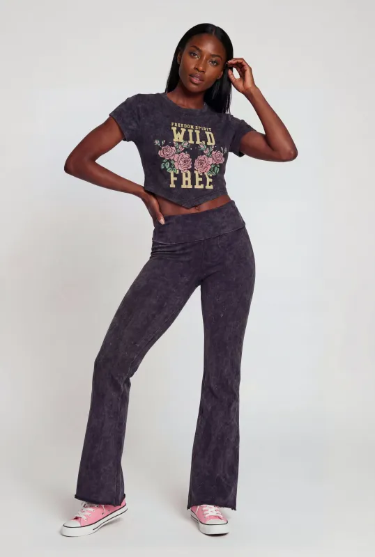 Acid Wash Fold Over High Waisted Pants made by Rainbow