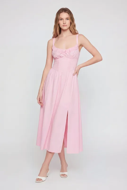 Lace Corset Detail Side Slit Midi Dress made by iris