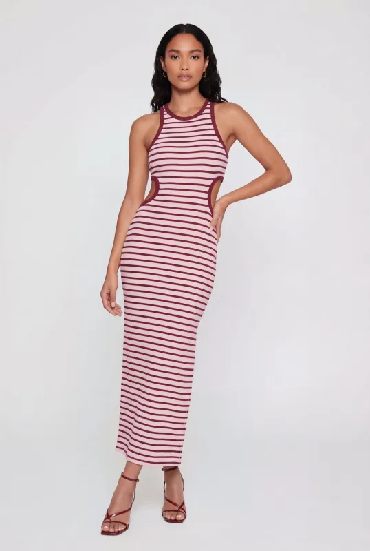 Striped Rib Knit Cutout Side Racerback Dress made by Rainbow
