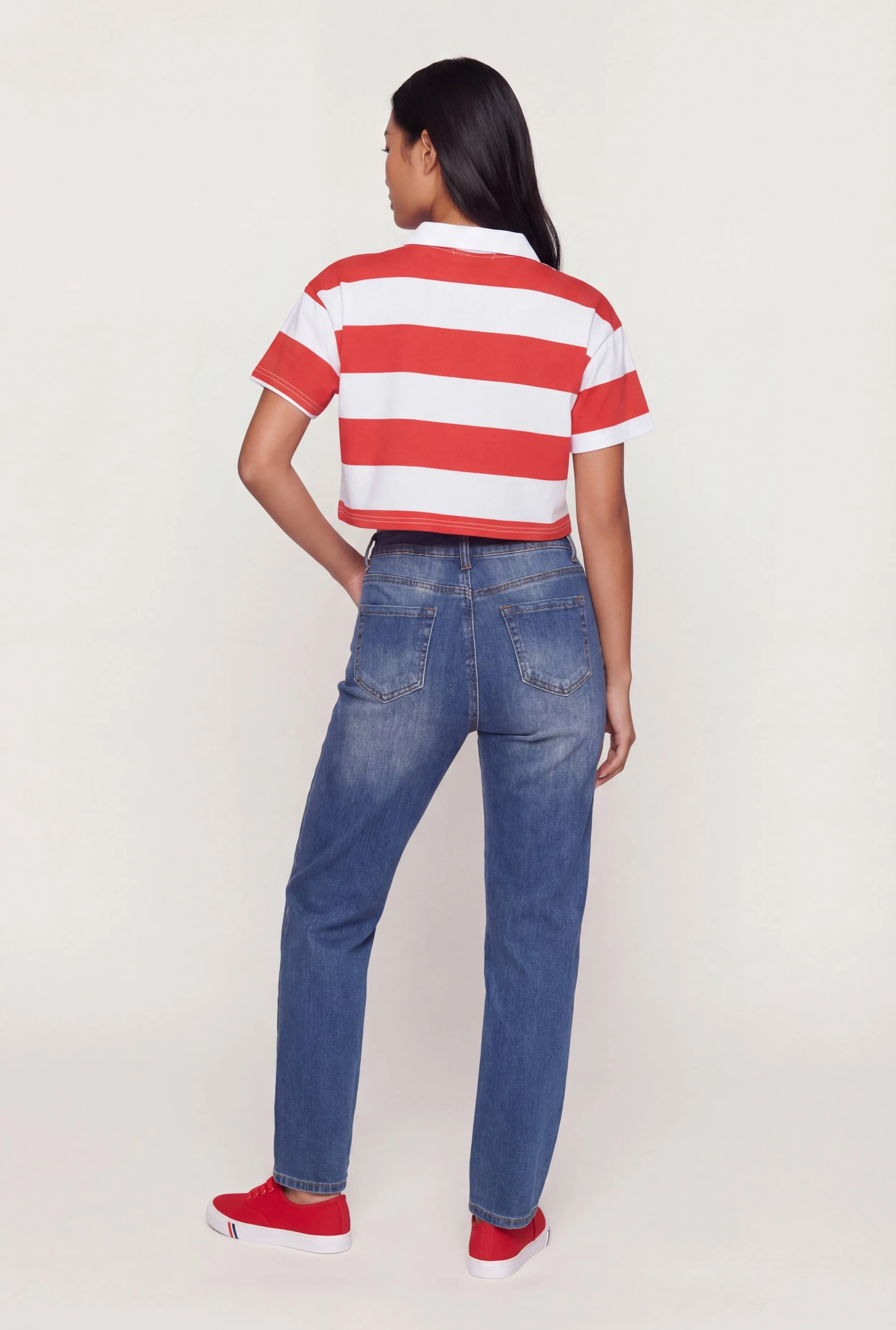 Striped Short Sleeve Polo Crop Top sold by Rainbow product image thumbnail 5