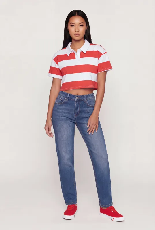 Striped Short Sleeve Polo Crop Top made by Rainbow