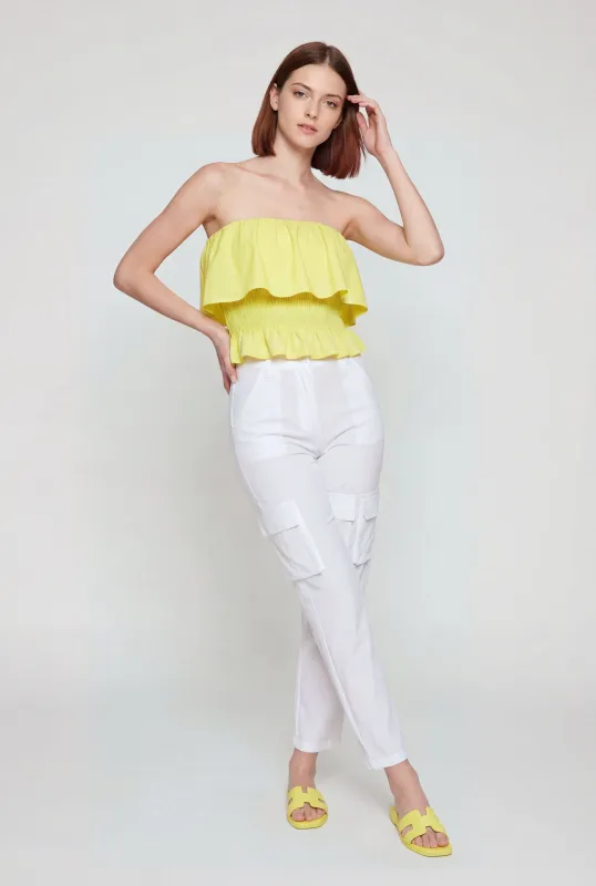 Ruffle Trim Smocked Crop Top made by Rainbow