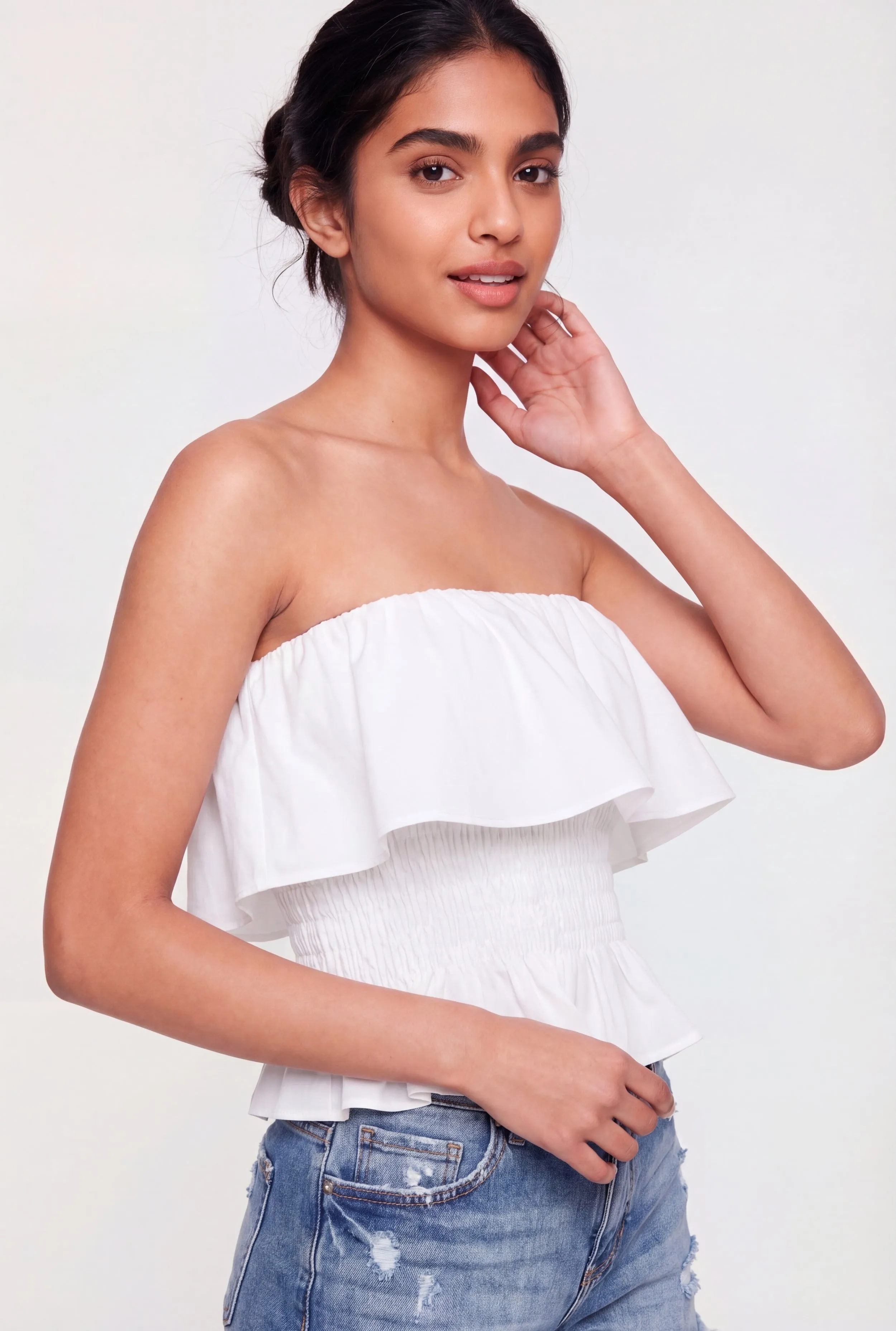 Ruffle Trim Smocked Crop Top sold by Rainbow product image thumbnail 2