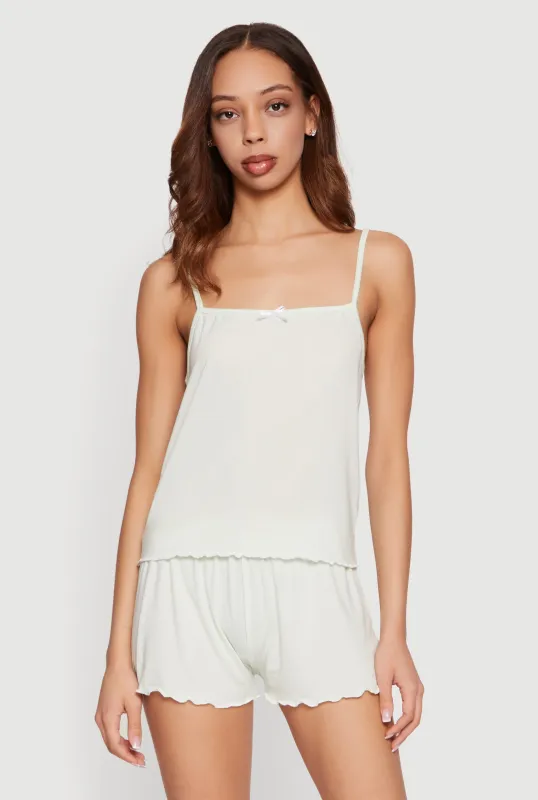 Square Neck Bow Detail Pajama Cami and Shorts made by Rainbow