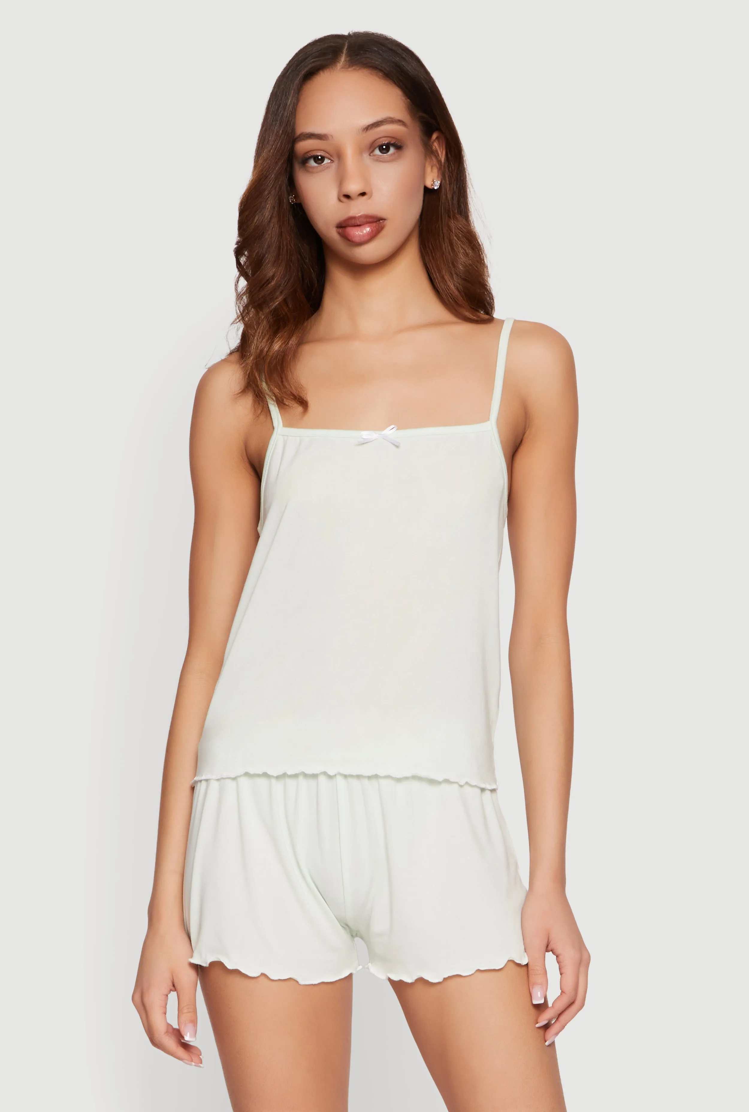 Square Neck Bow Detail Pajama Cami and Shorts sold by Rainbow