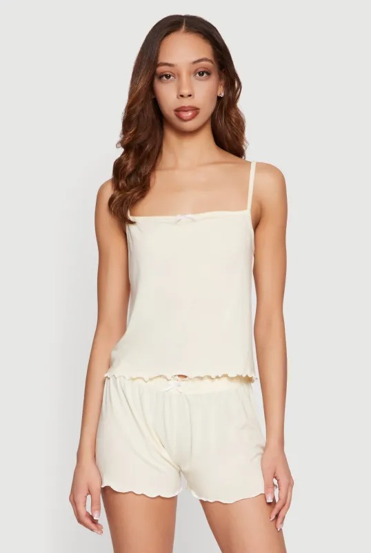 Square Neck Bow Detail Pajama Cami and Shorts made by Rainbow