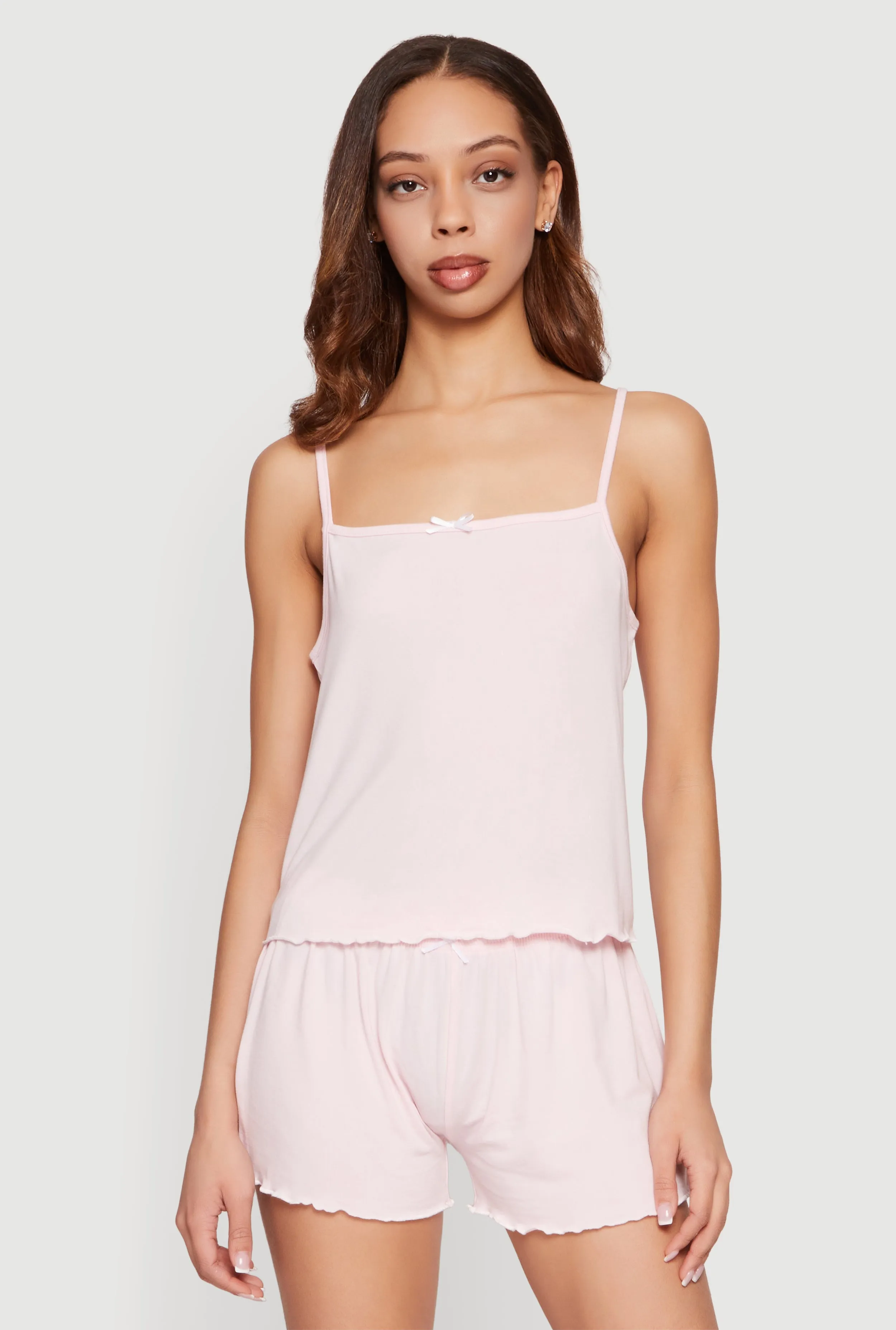 Square Neck Bow Detail Pajama Cami and Shorts sold by Rainbow