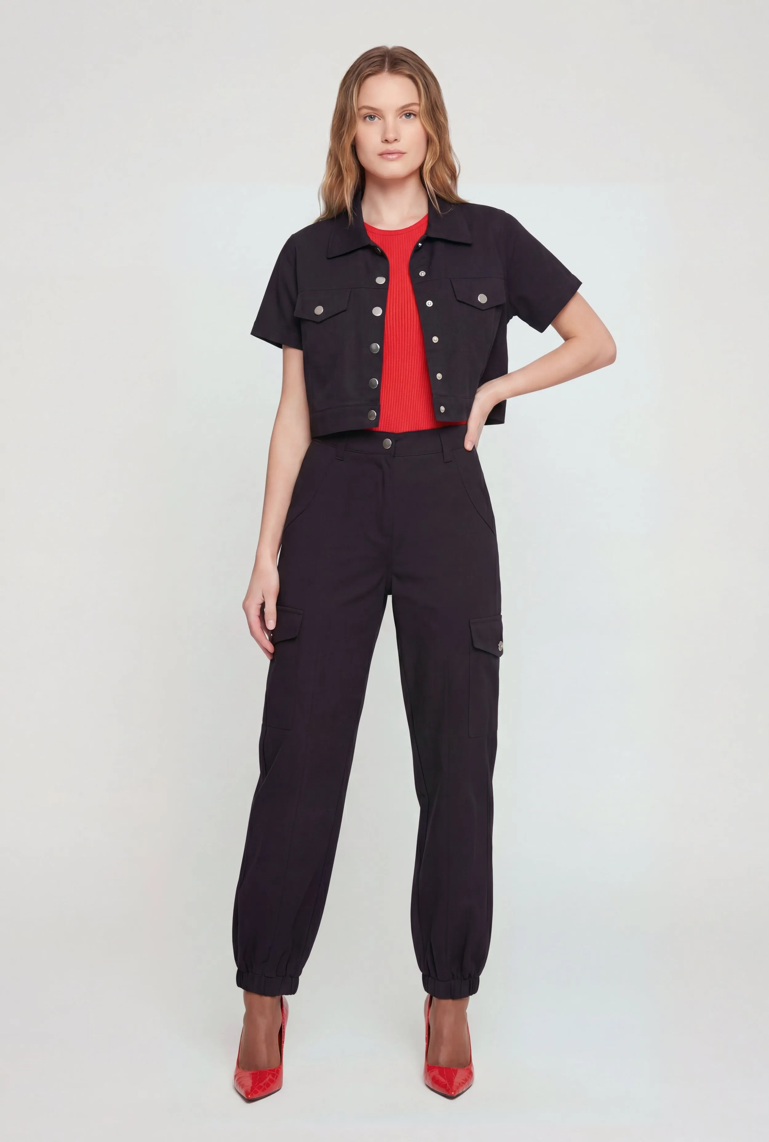 Nylon High Waisted Cargo Joggers sold by Rainbow