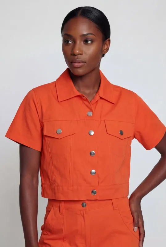 Nylon Short Sleeve Cropped Button Front Shirt made by Rainbow
