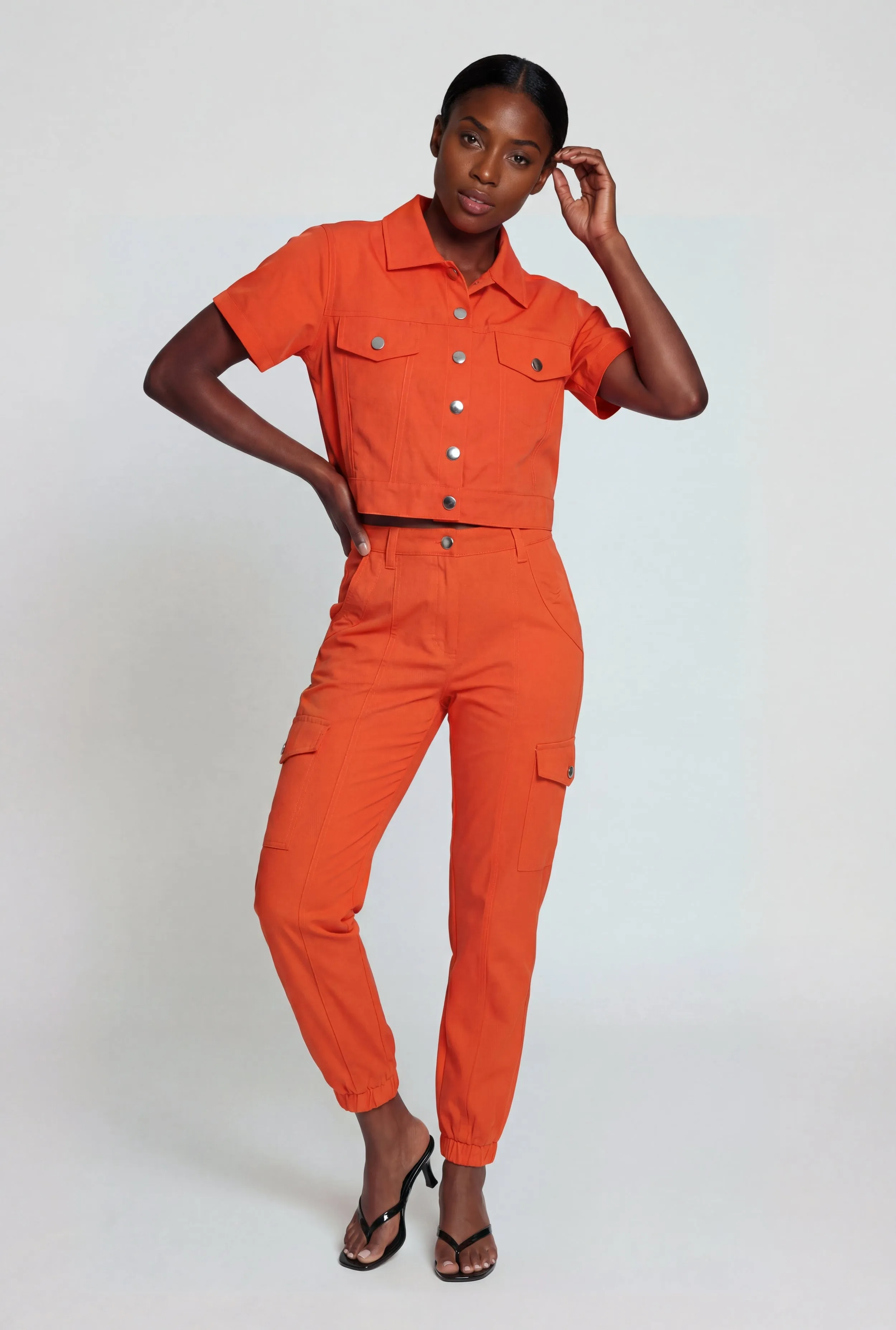 Nylon Short Sleeve Cropped Button Front Shirt sold by Rainbow product image thumbnail 2