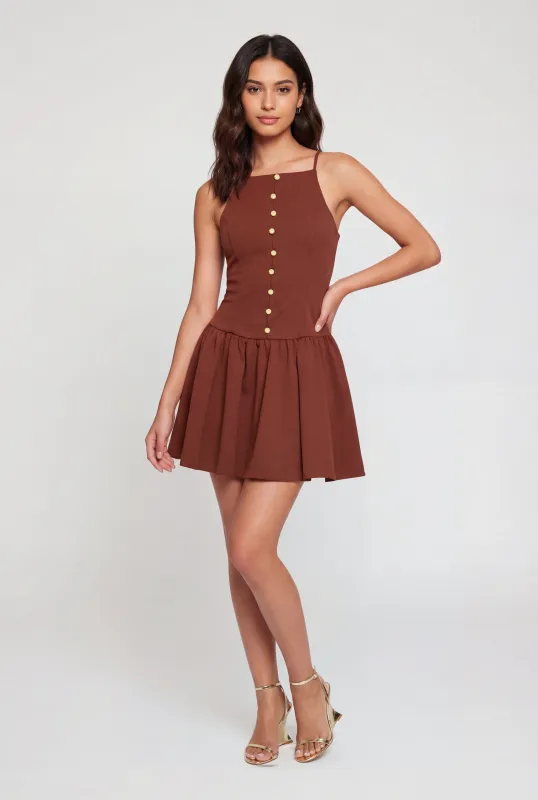 Crepe Knit Faux Button Front Detail Skater Dress made by Rainbow