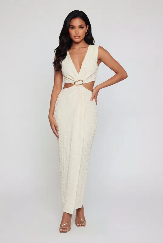 Textured Knit Metallic Buckle Cutout Side Maxi Dress made by Rainbow